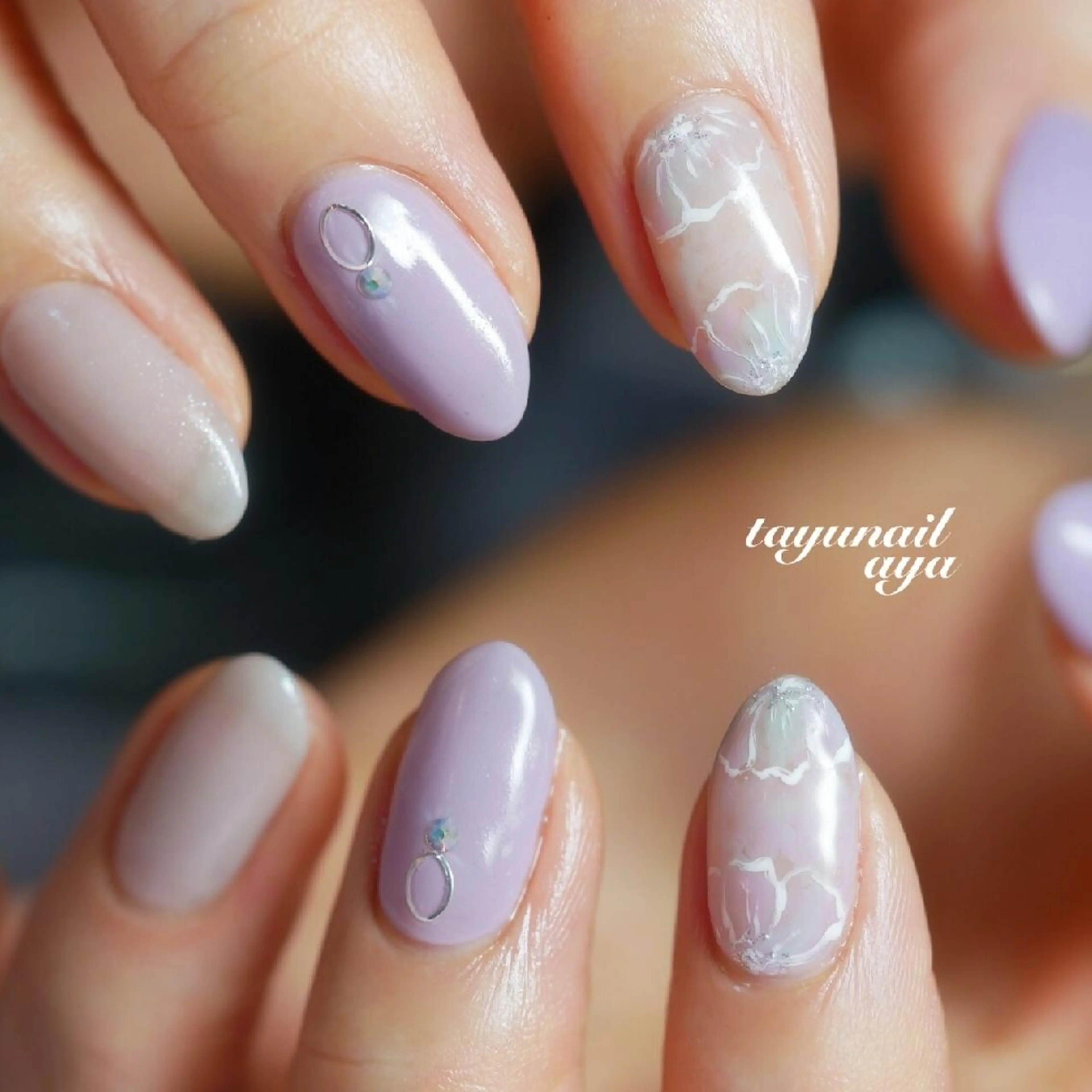 ネイル アートネイル ブルー ジェルネイル パラジェル パープル ネイルサロン 【たゆnail】のネイルデザイン