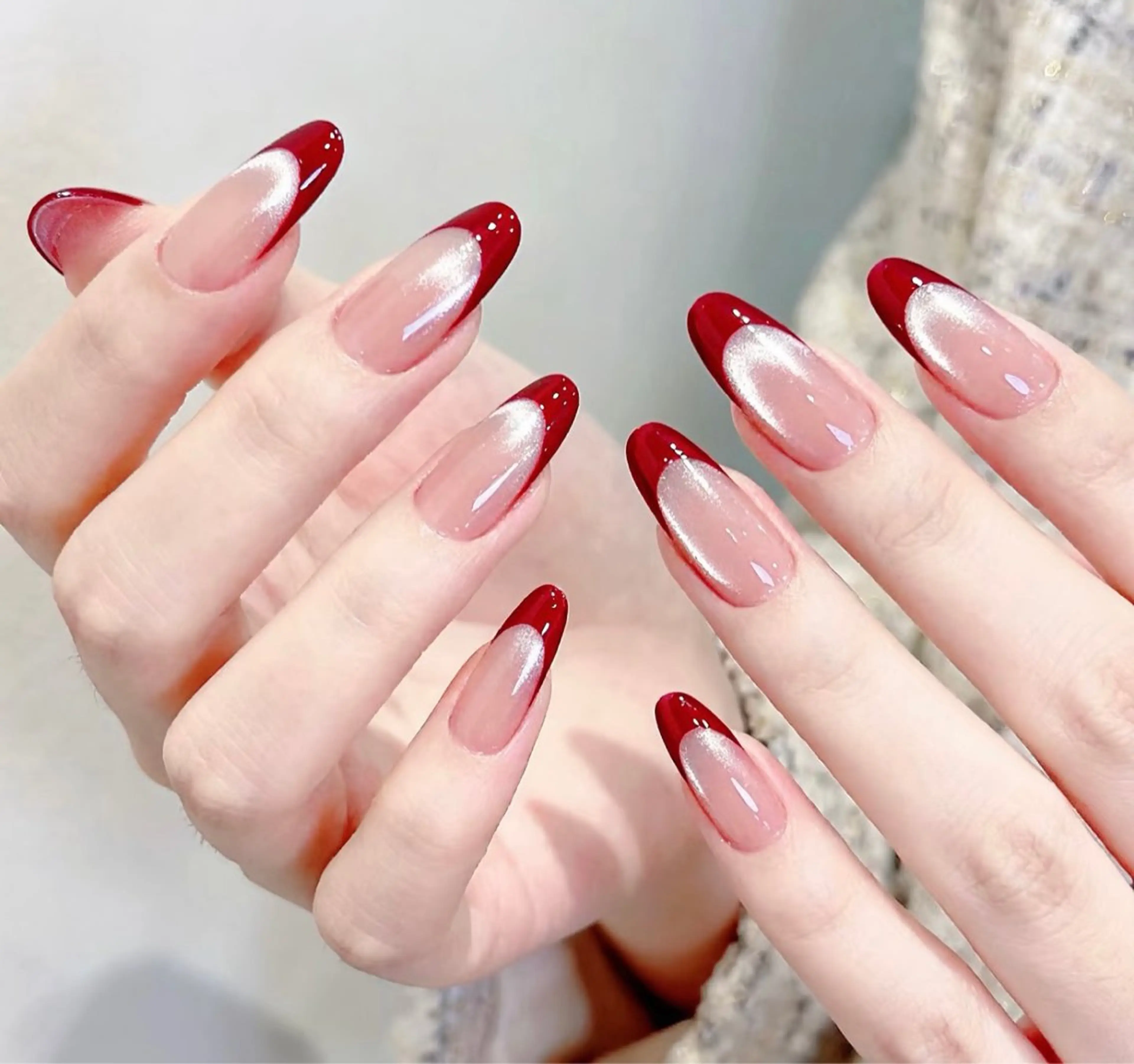 ネイル フレンチネイル ガーリー ガラスフレンチ 韓国ネイル ロングネイル Venus nail チップ長さだし専門店のネイルデザイン