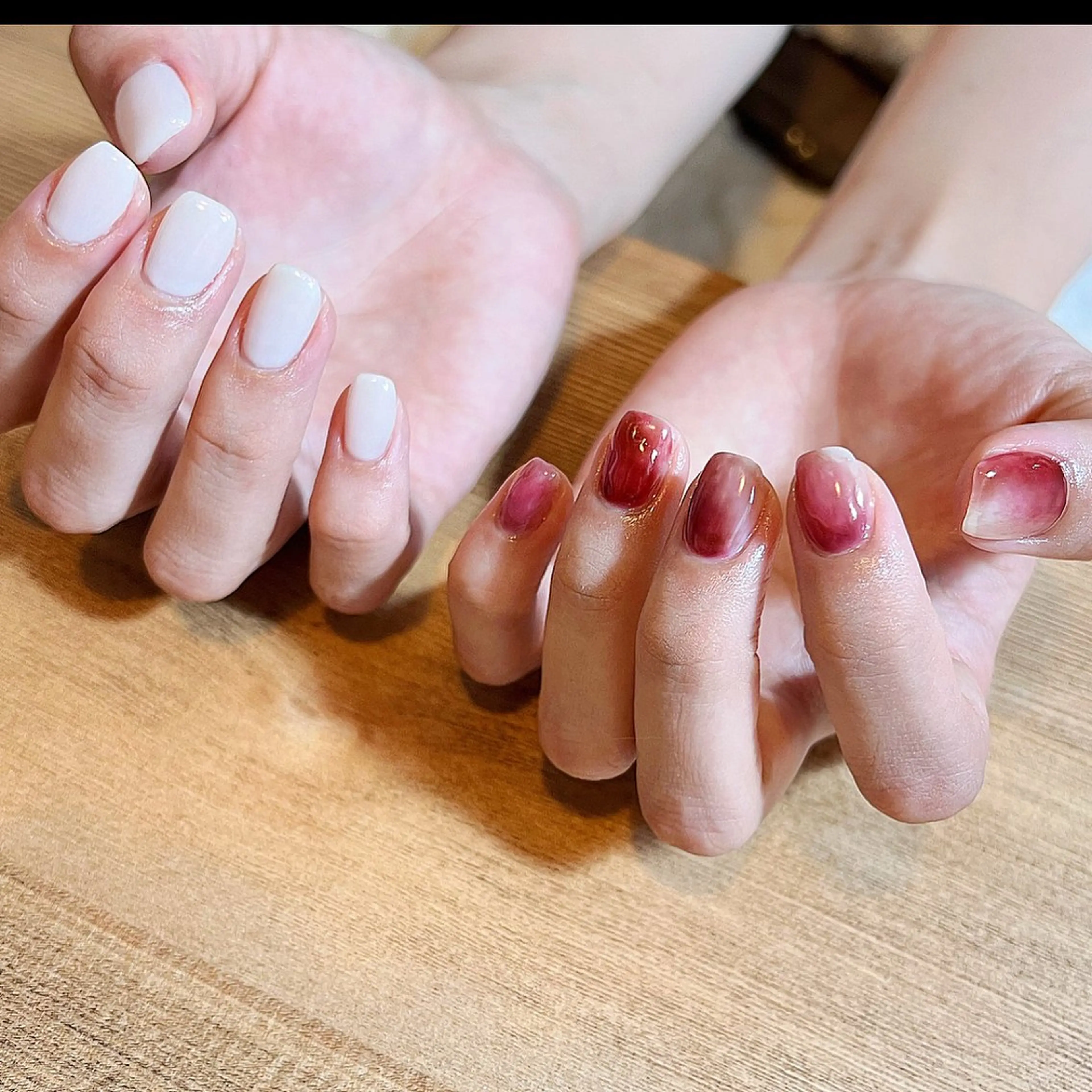 ネイル ミラーネイル ニュアンスネイル ピンク ホワイト ハンドネイル pointillé .ayaのネイルデザイン