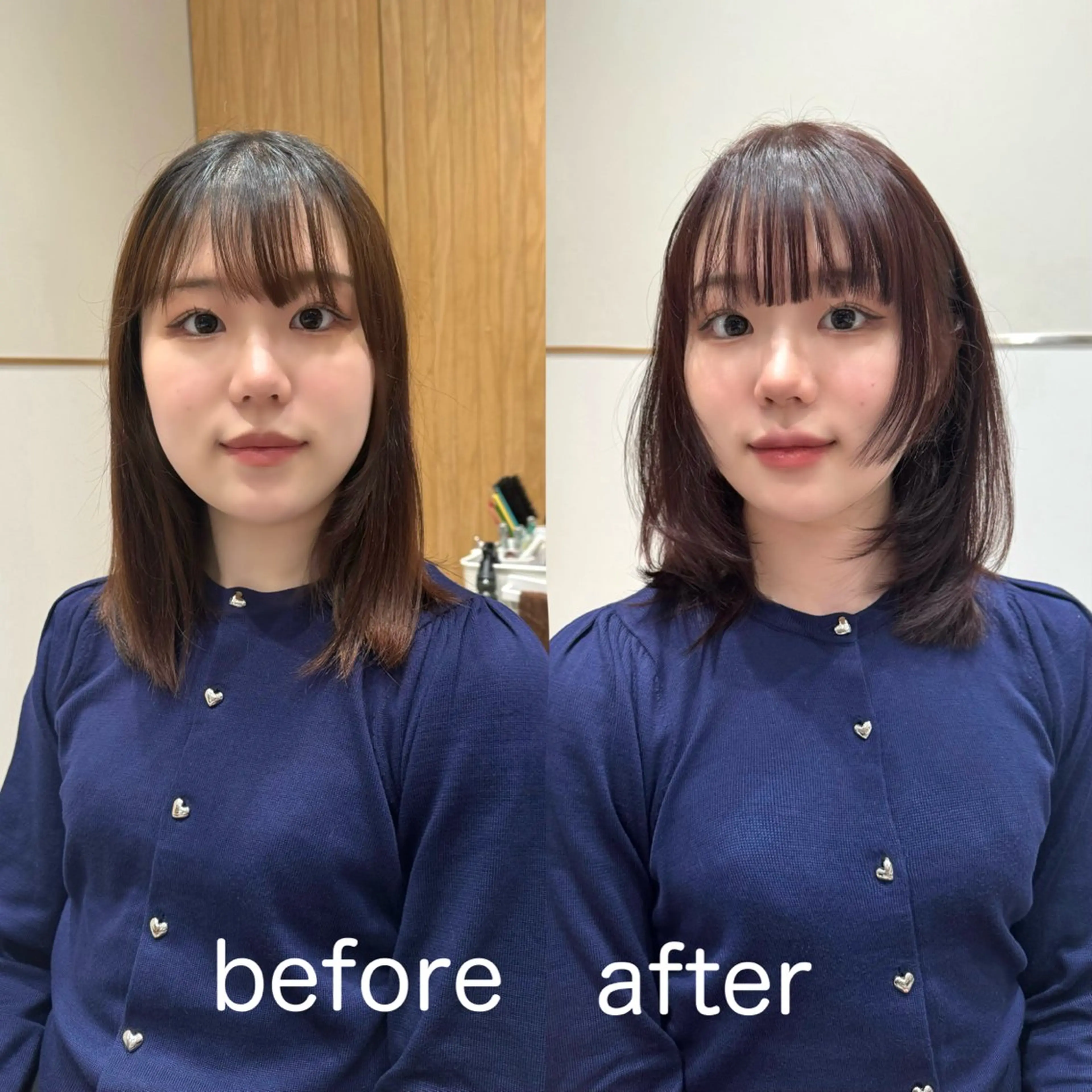 ミディアム カラー パーマ ヘアアレンジ ミディアムレイヤー ボブ 顔まわりレイヤー 顔周りカット 姫カット カット ヘアカラー トリートメント ヘアセット 小野寺瑞希 /最小顔カットのヘアスタイル