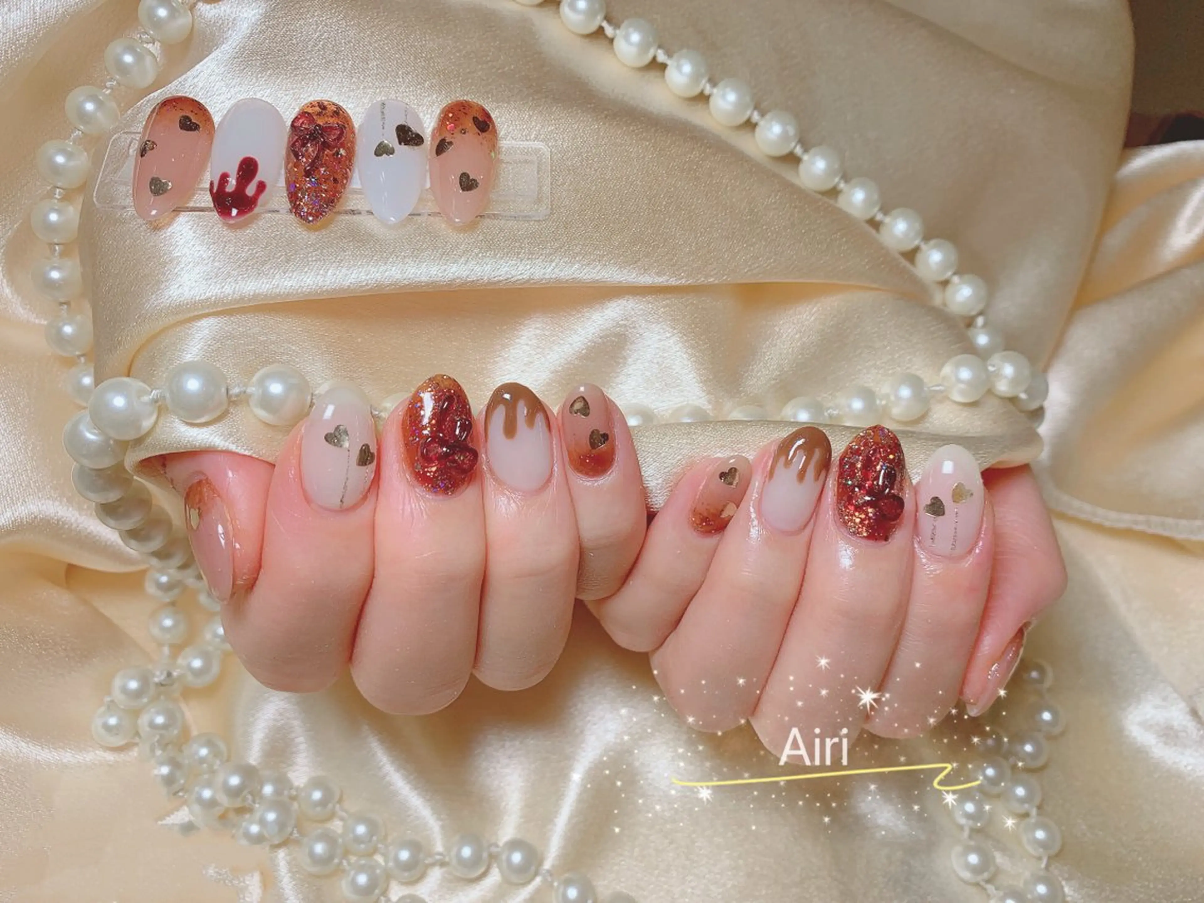 ネイル フットネイル ジェルネイル ラメ(グリッター) ラメグラデーション マグネットネイル ハンドネイル ネイルサロンAiri 長さ出し·シンプルのネイルデザイン