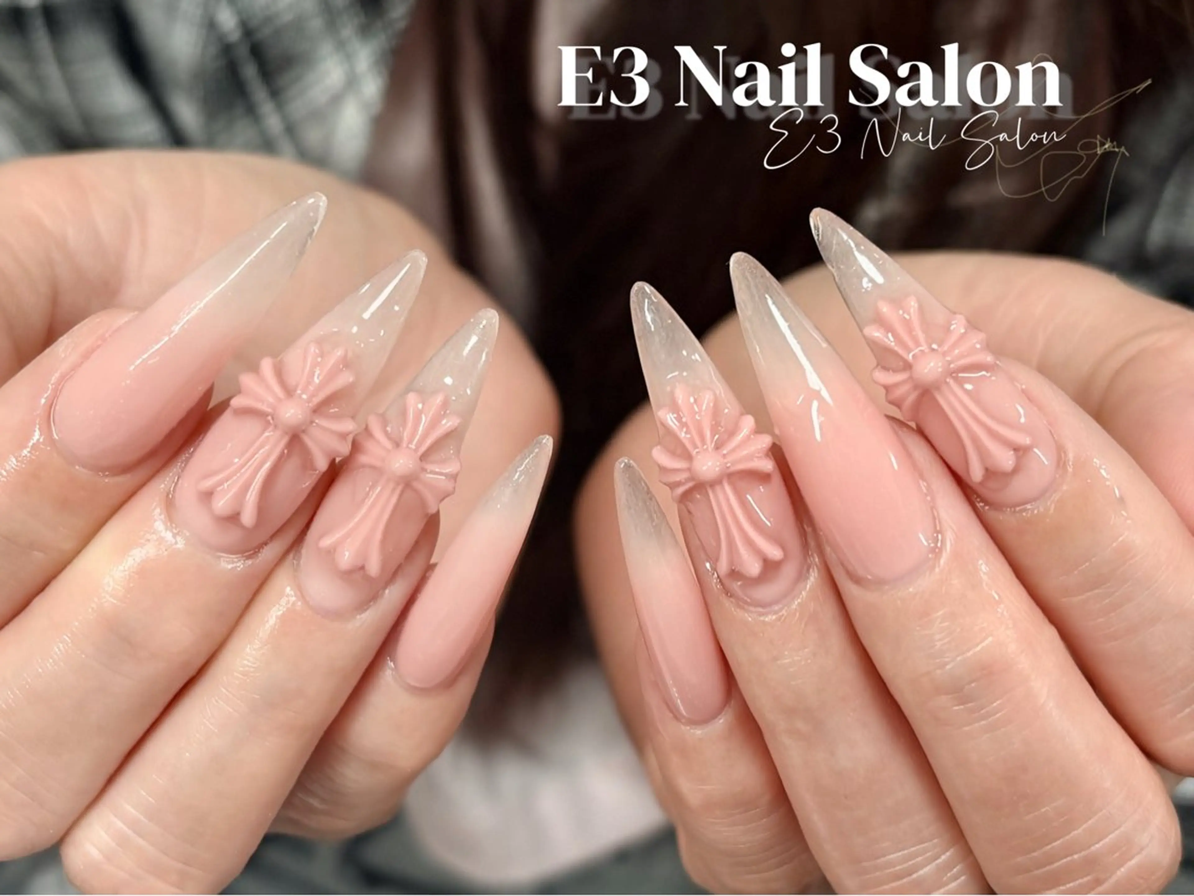 ネイル 桜ネイル フレンチネイル ジェルネイル ガラスフレンチ グラデーション ハンドネイル E3 Nail Salonのネイルデザイン