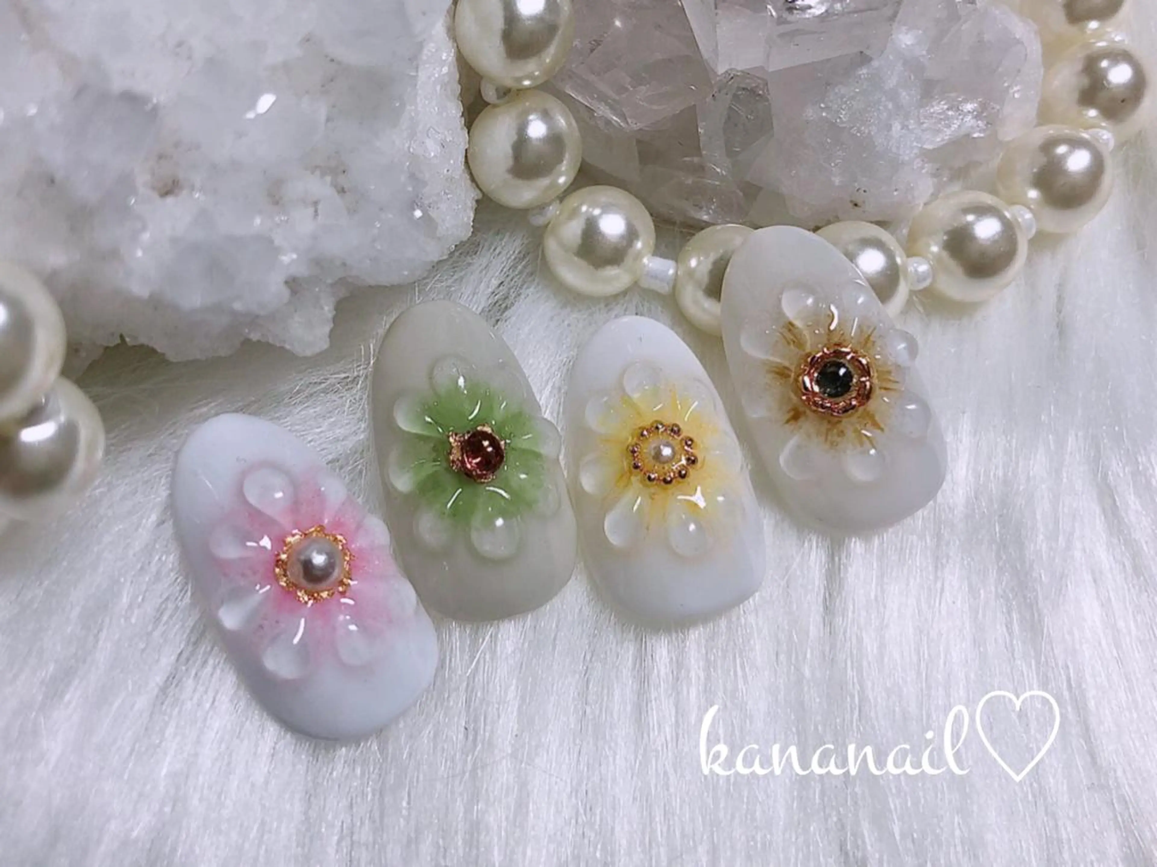 ネイル アートネイル フラワーネイル ぷっくりネイル kananail ♡のネイルデザイン