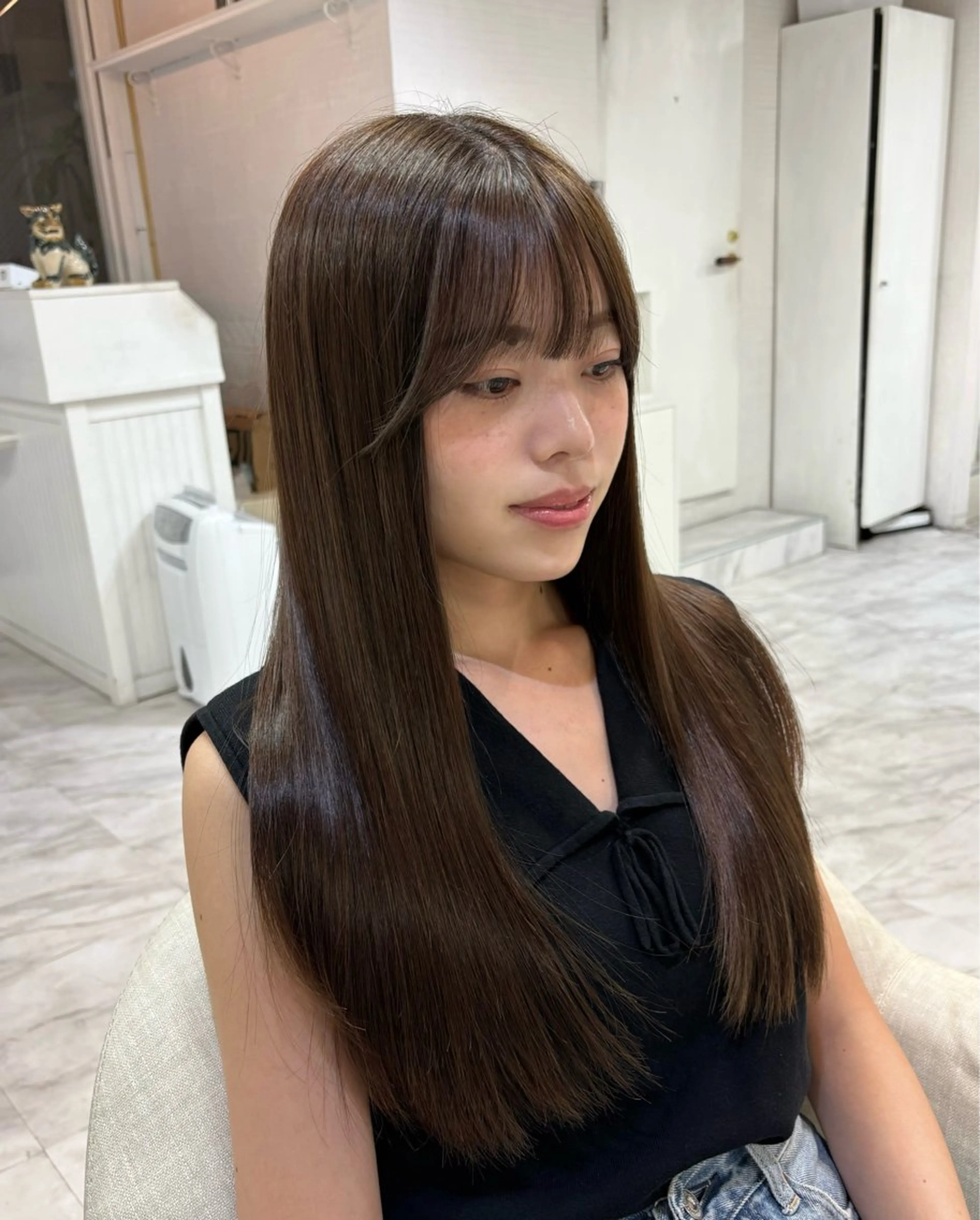 ロング カット 縮毛矯正 トリートメント 大橋 美咲のヘアスタイル