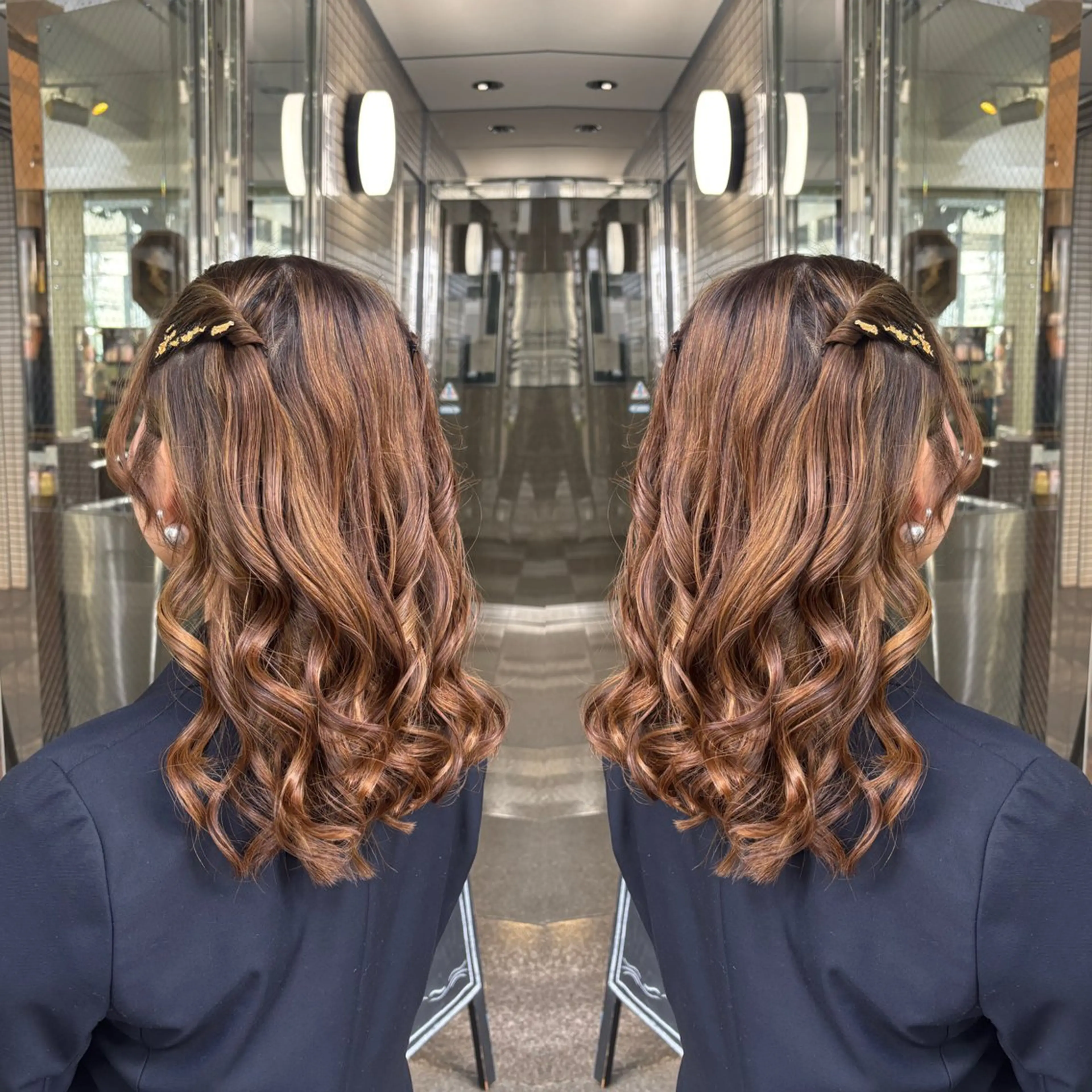 ミディアム ヘアアレンジ ヘアセット 💎ハイトーン/艶 カラー モエカ💎のヘアスタイル