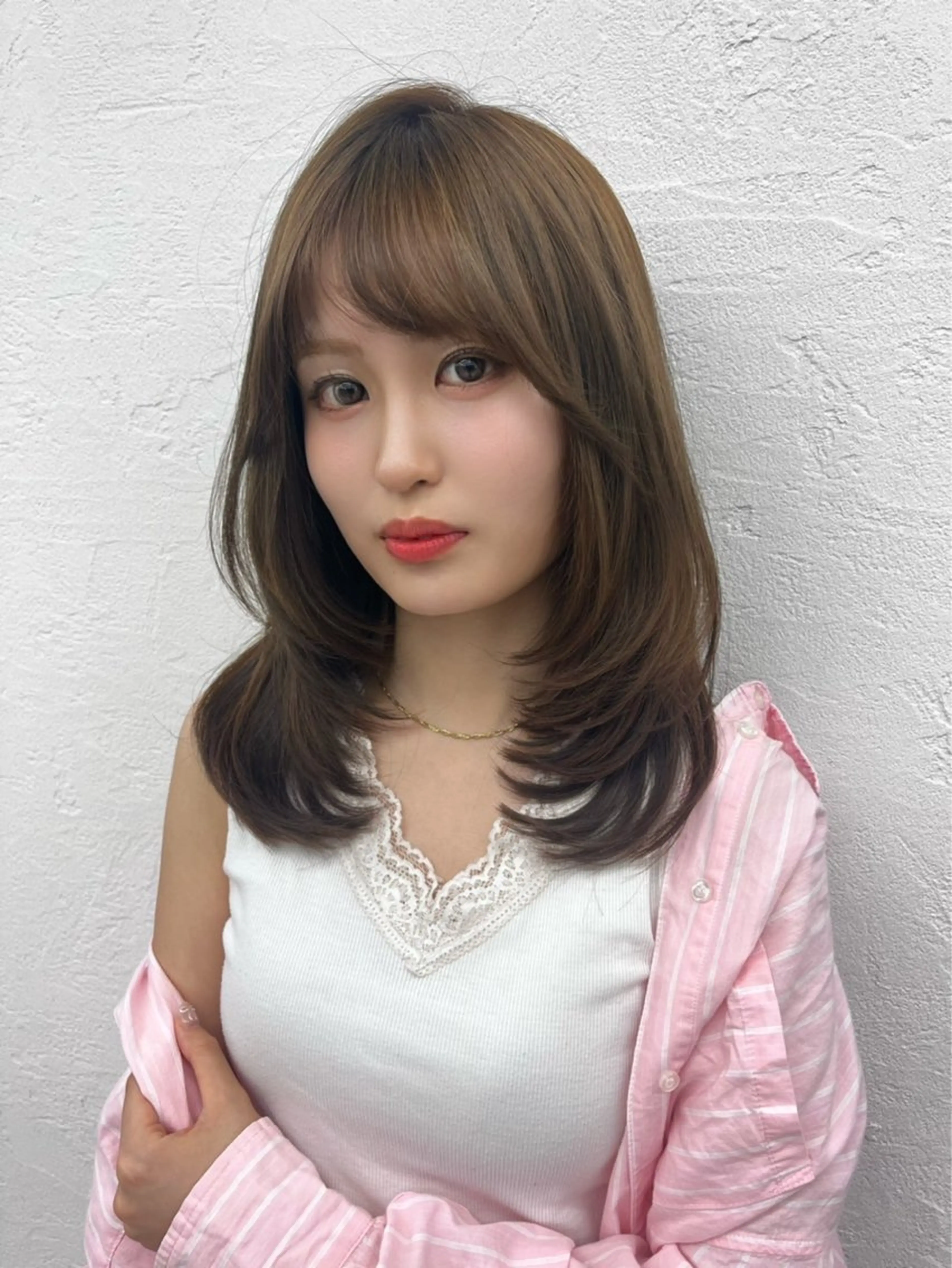 ミディアム 顔周りカット 韓国風ヘア レイヤーカット 梶 久菜乃のヘアスタイル