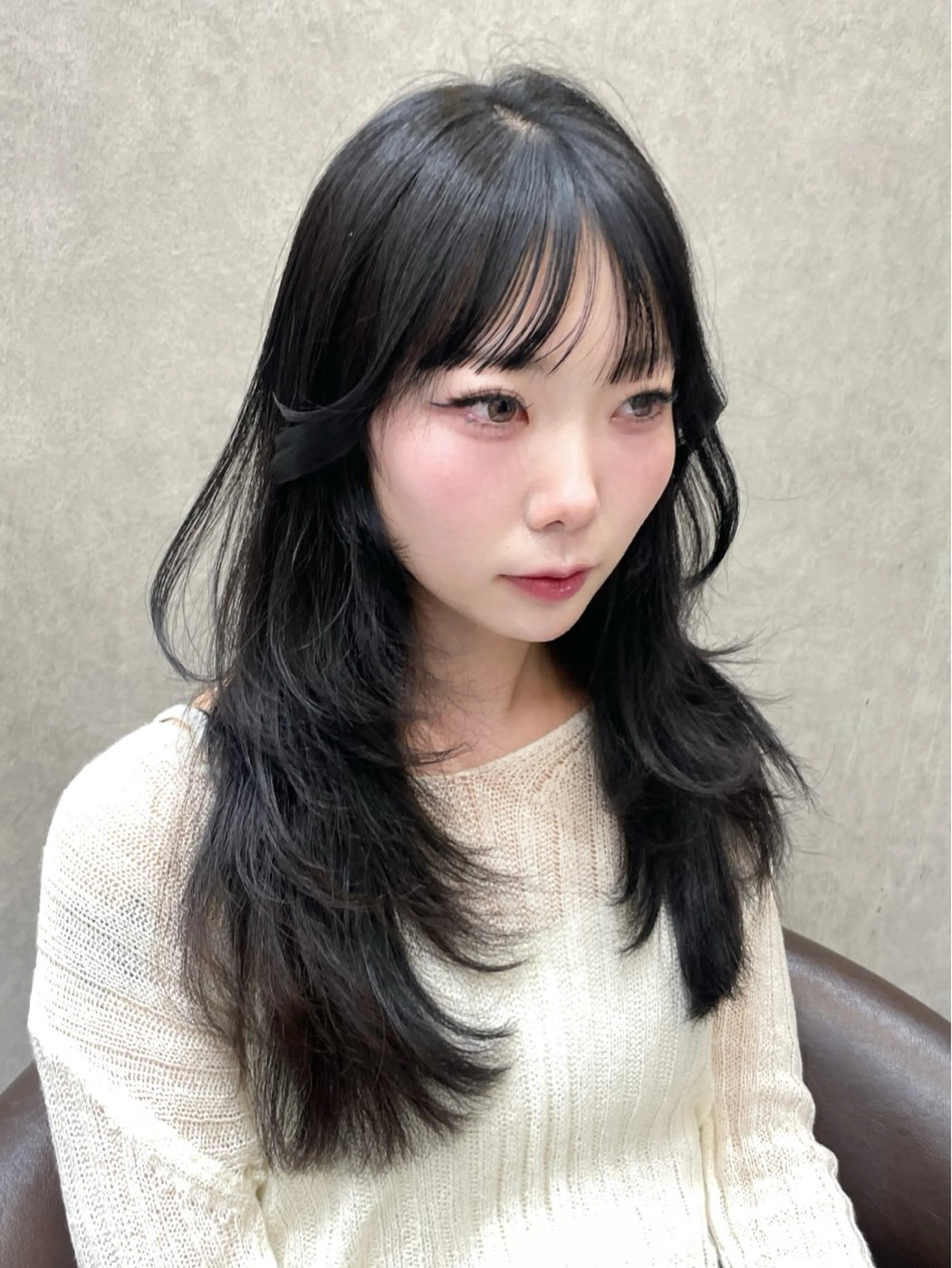 セミロング カット ヘアカラー MOE 福岡韓国ヘア✧︎のヘアスタイル