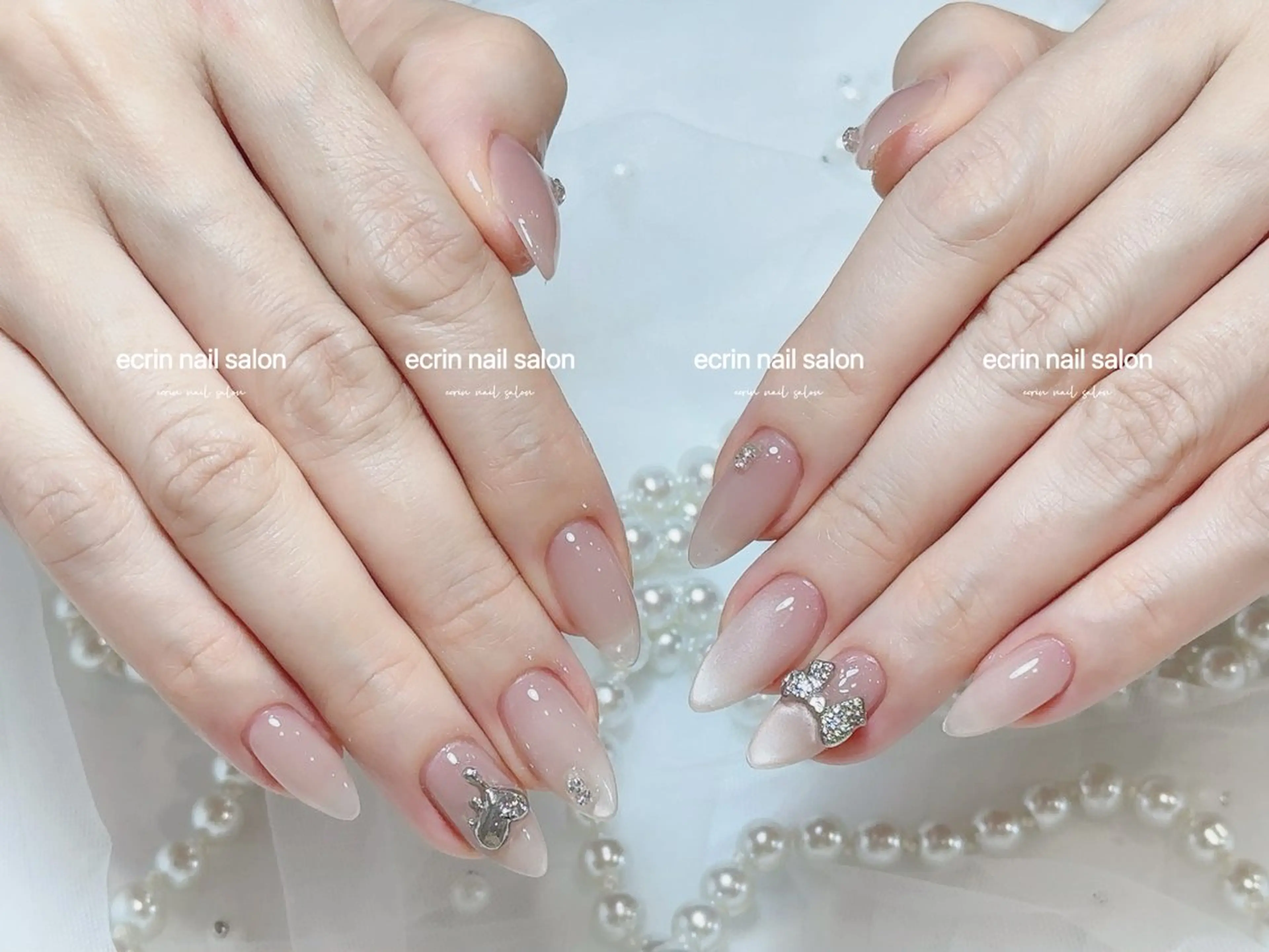 ネイル ジェルネイル マグネットネイル 持ち込み パラジェル リボン ハンドネイル ハンドケア ecrin nail salon錦糸町のネイルデザイン