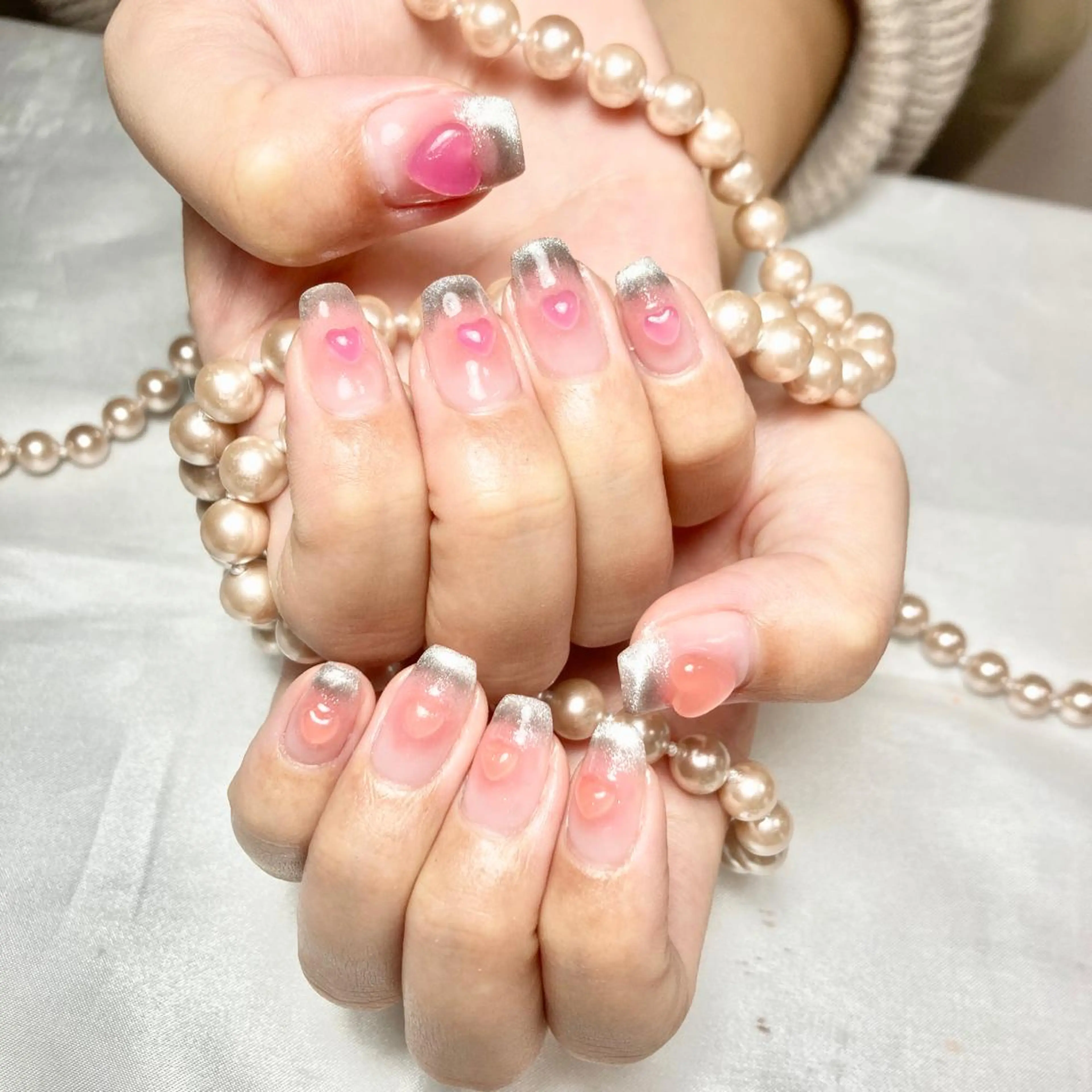 ネイル アートネイル オーロラネイル べっ甲ネイル ブルー ボルドー 韓国ネイル/新大久保 4分　【Toko】のネイルデザイン