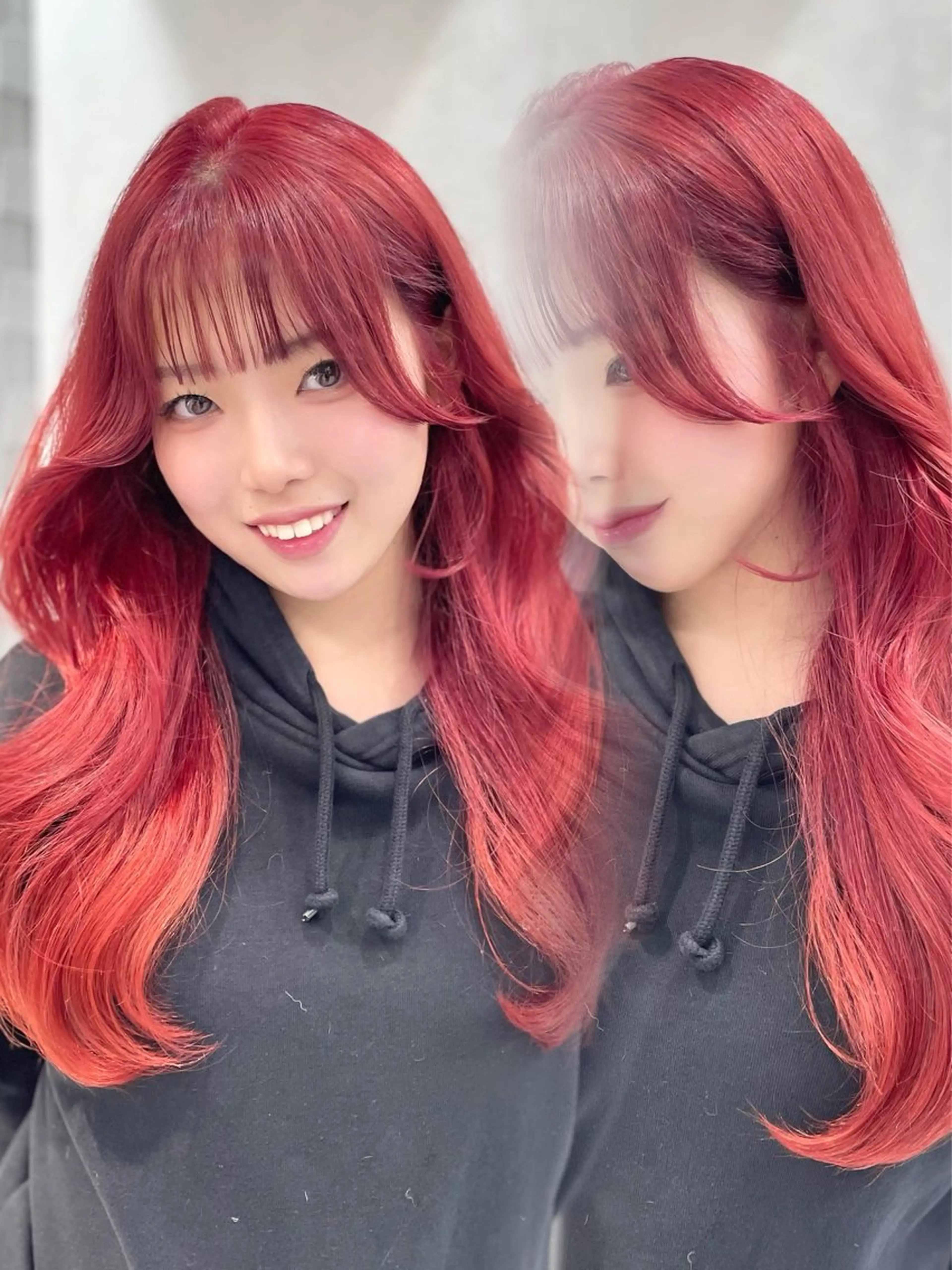 ロング カラー ブリーチ レッドカラー ♡ 𝐿𝑈𝑁𝐴 ♡のヘアスタイル