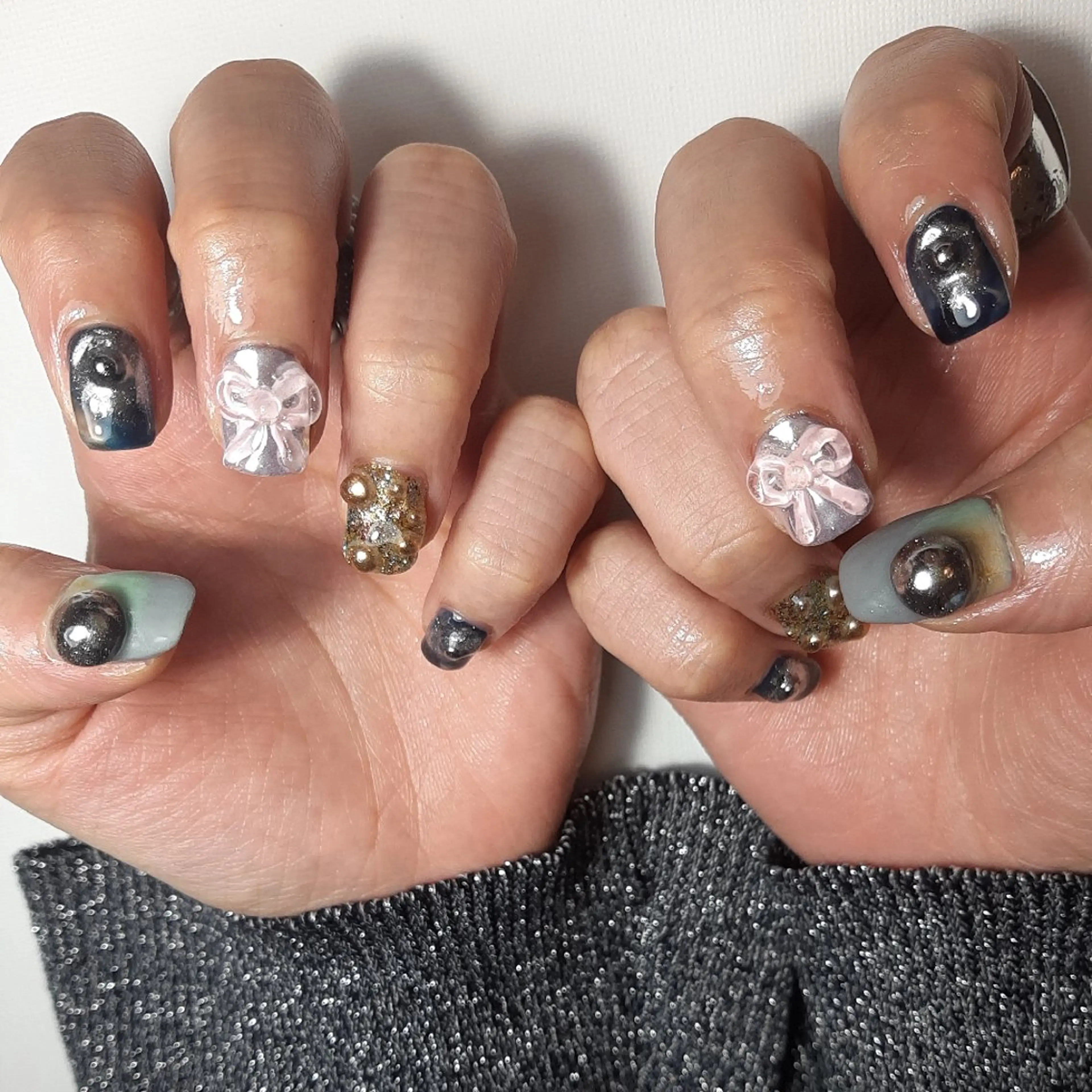 ネイル ジェルネイル 持ち込み リボン ショートネイル 冬ネイル owlnail /持込みデザイン専門のネイルデザイン