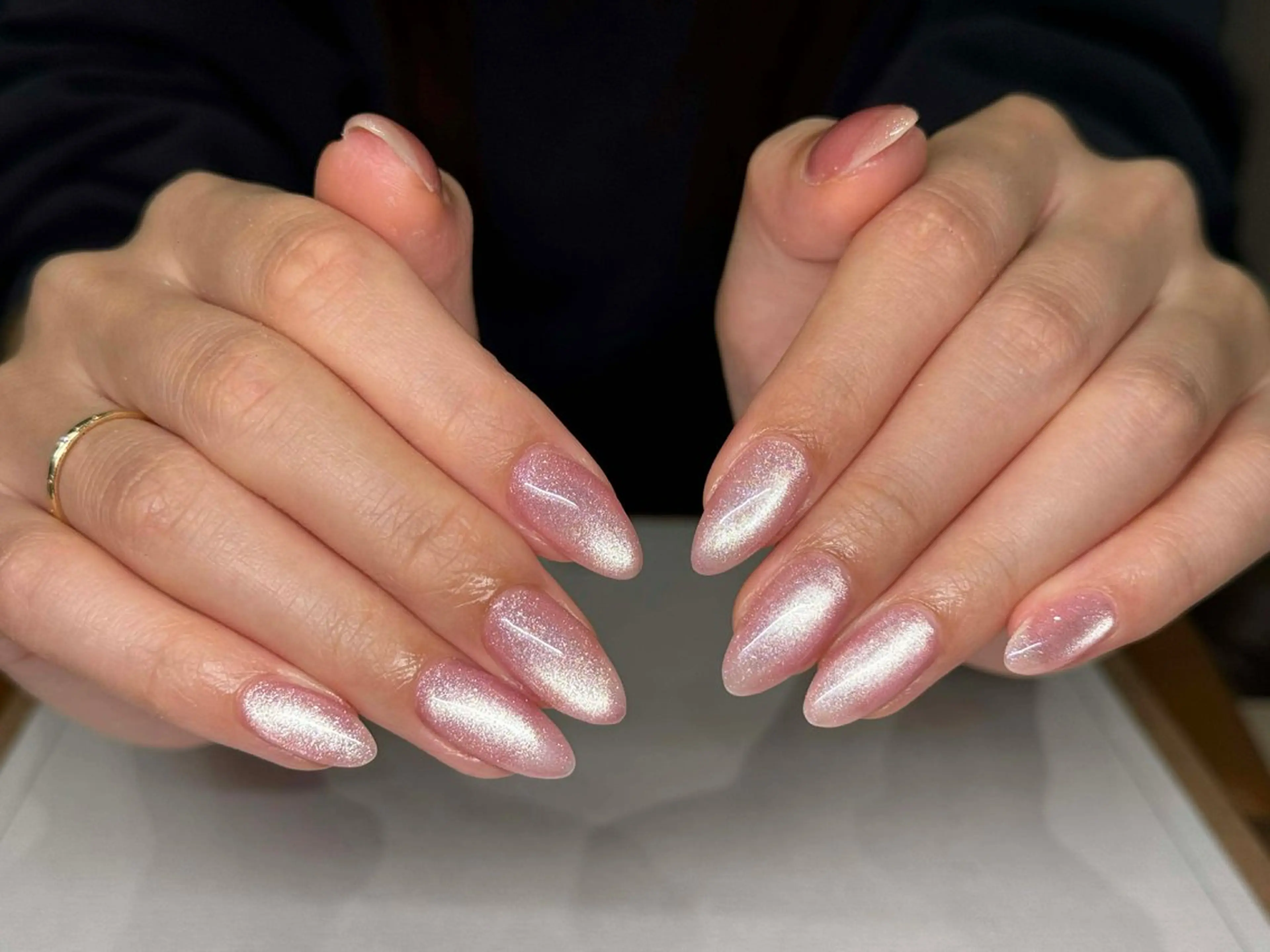 ネイル オーロラネイル ブルー チークネイル 長さ出し フットネイル ハンドネイル JIN 168 新大久保のネイルデザイン