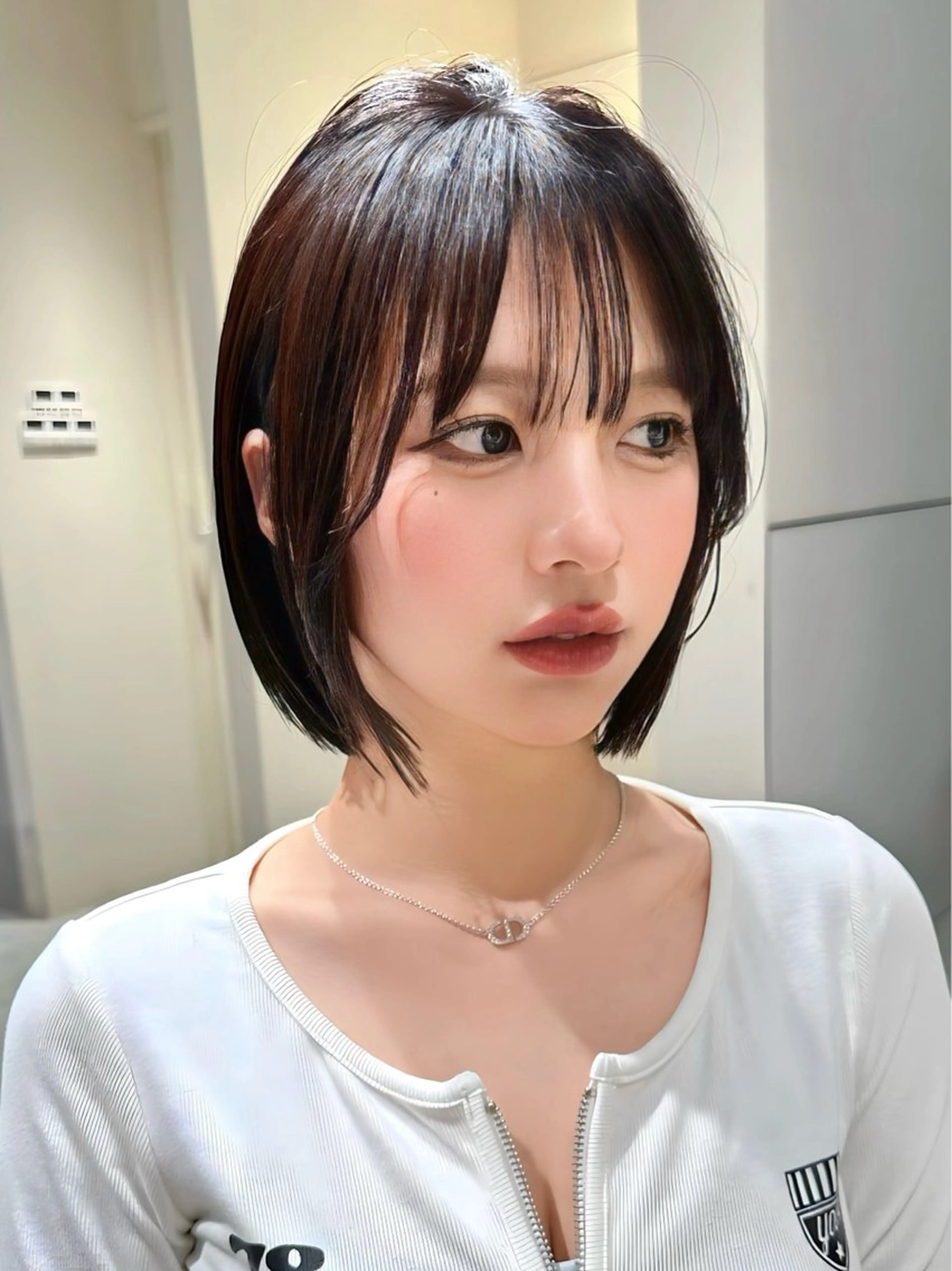 ショート カラー カット 縮毛矯正 トリートメント かえ🩶韓国ボブ🎀 透明感カラー🥣のヘアスタイル