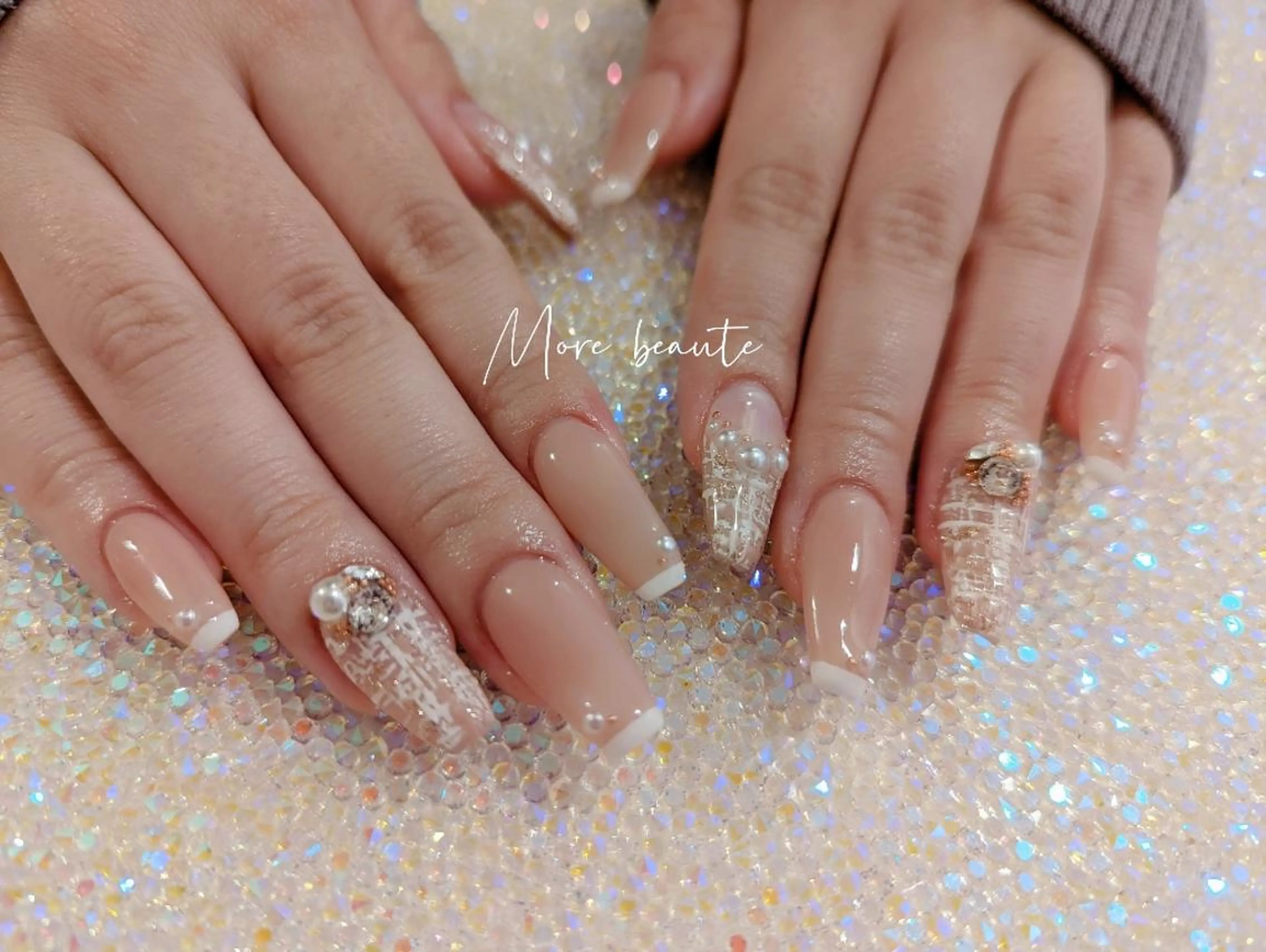 ネイル アートネイル フレンチネイル ジェルネイル キラキラネイル 韓国ネイル ハンドネイル I LOVE ME NAIL.｡.:*♡のネイルデザイン