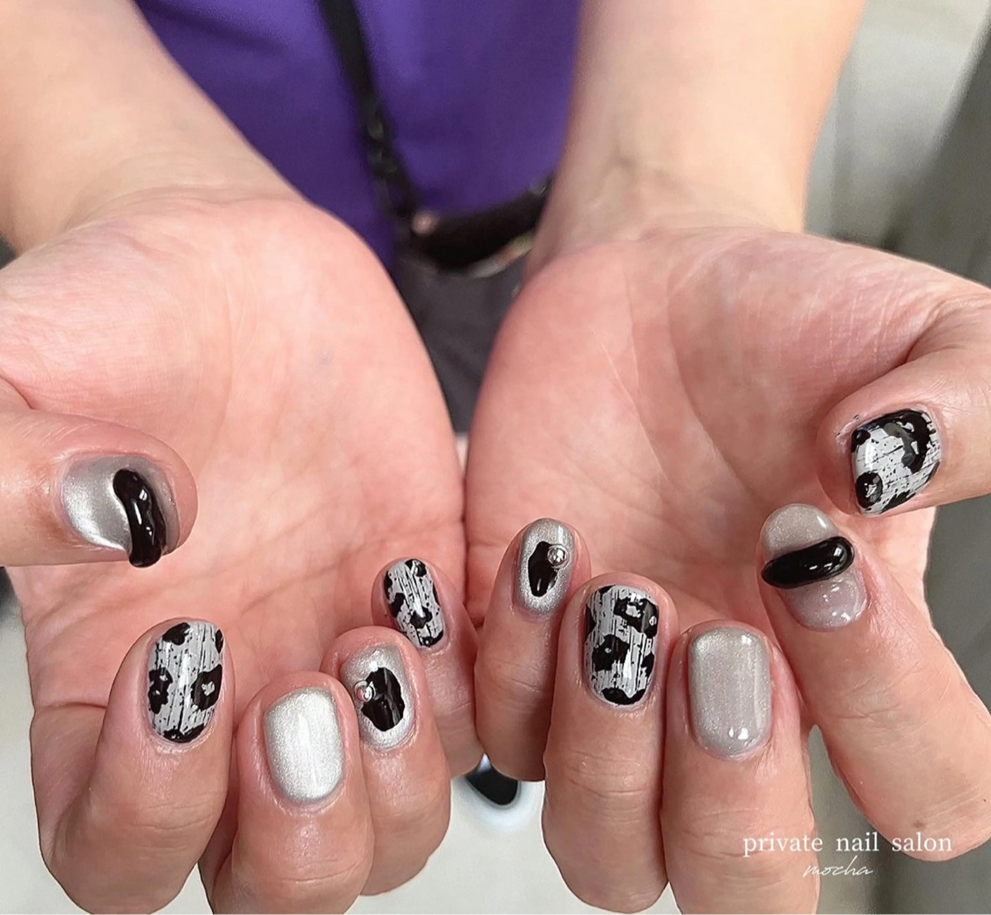ネイル カジュアル チークネイル フレンチネイル ジェルネイル マグネットネイル ハンドネイル mocha nailのネイルデザイン
