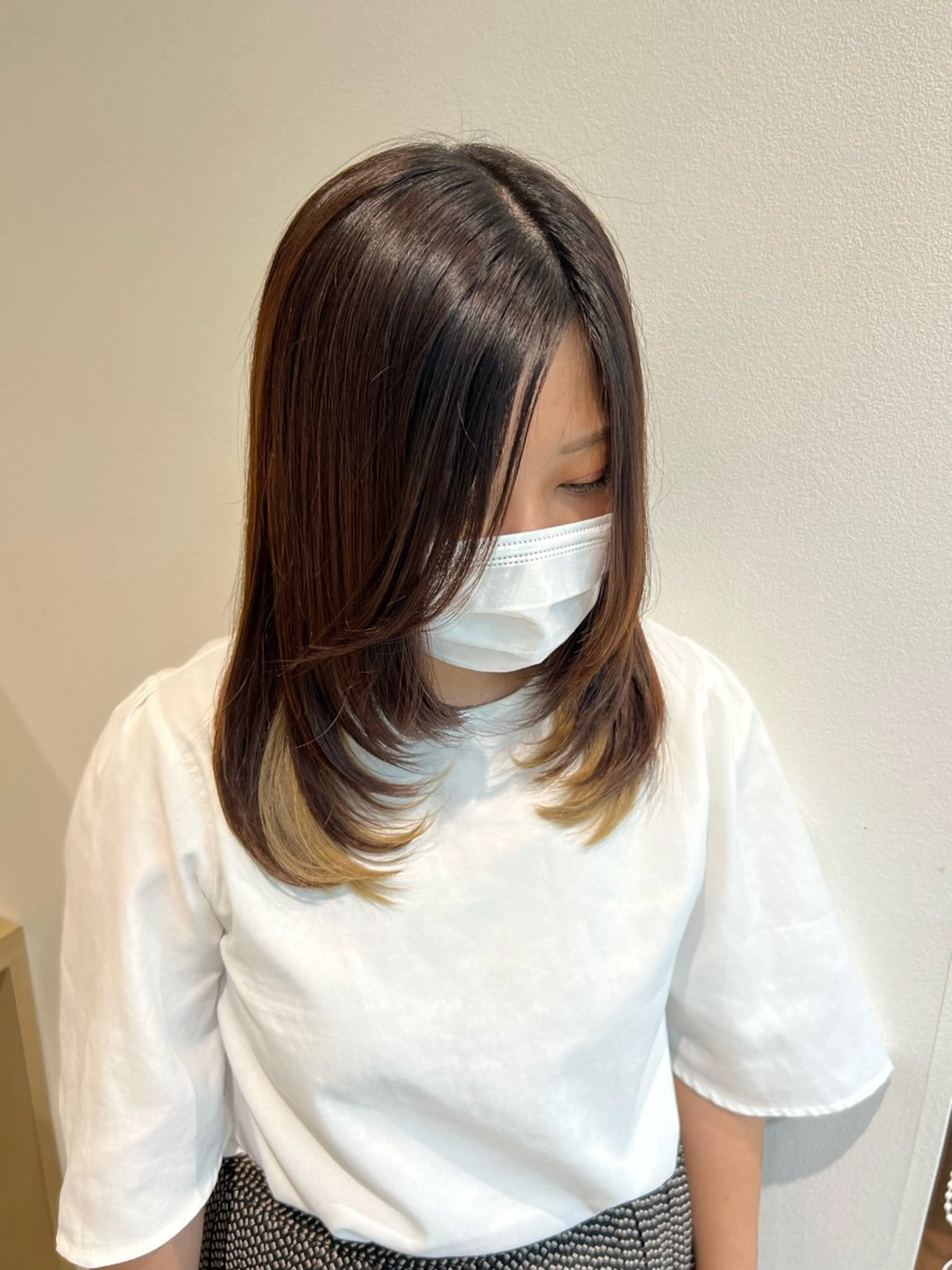 ミディアム 顔周りカット レイヤーカット 小顔カット 加納千華 /ボブ/ぱつっとボブのヘアスタイル