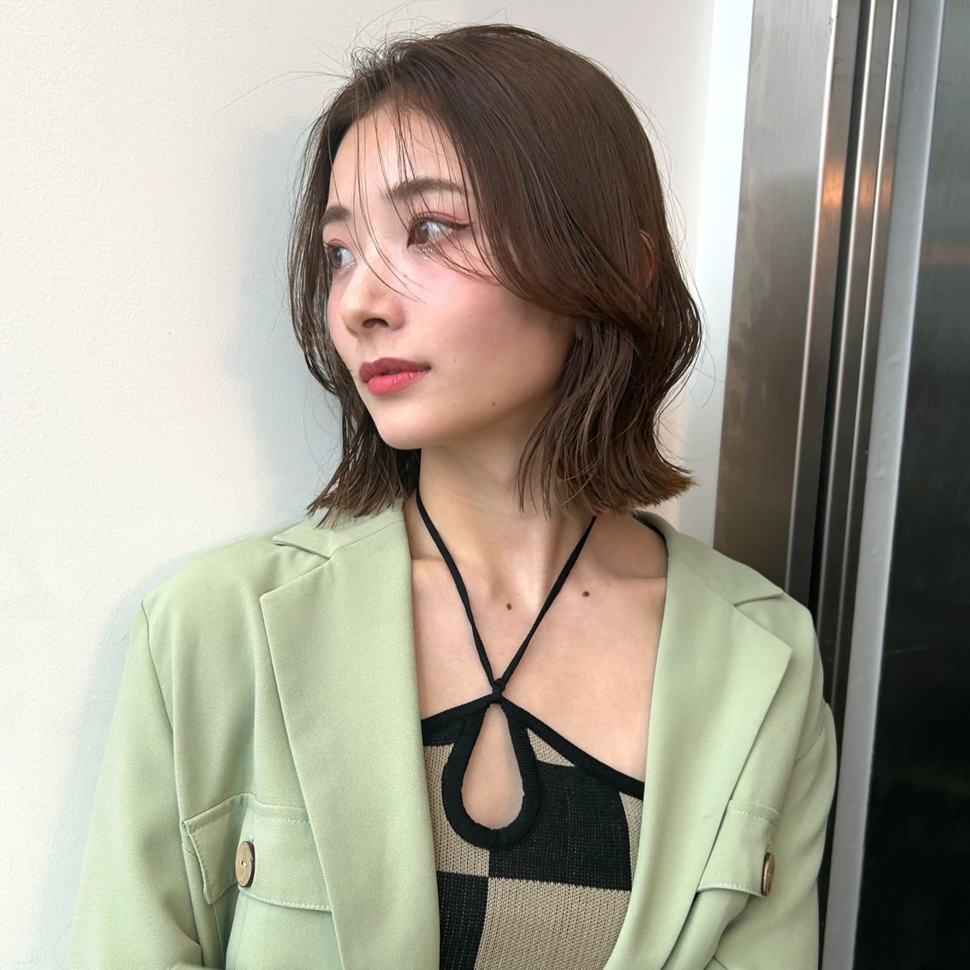 ミディアム カラー ボブ くびれヘア 韓国風ヘア カット ヘアカラー トリートメント ボブ/くびれボブ/ 髪質改善/Ru-kaのヘアスタイル