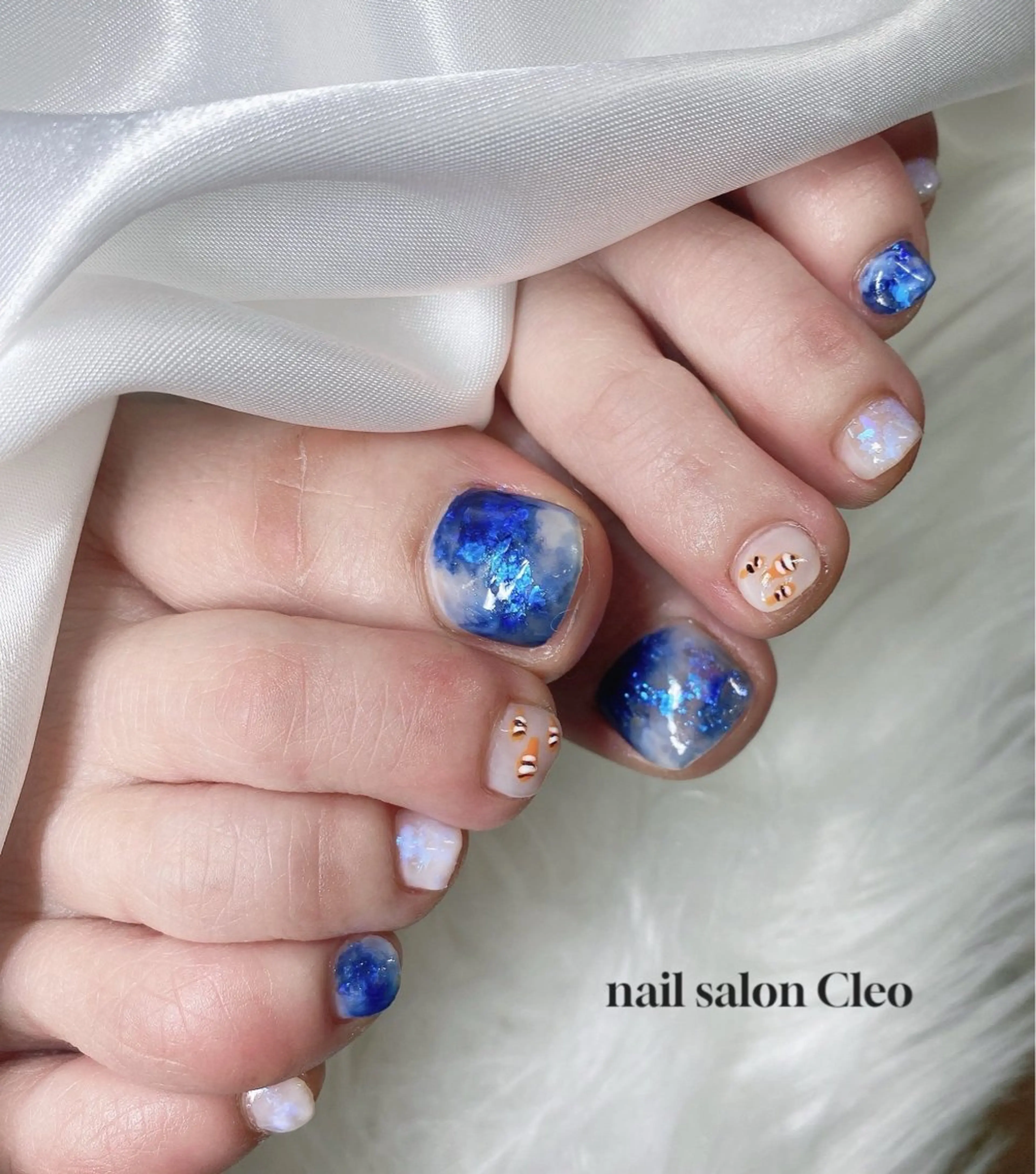 ネイル アートネイル ブルー フットネイル Cleo クレオのネイルデザイン