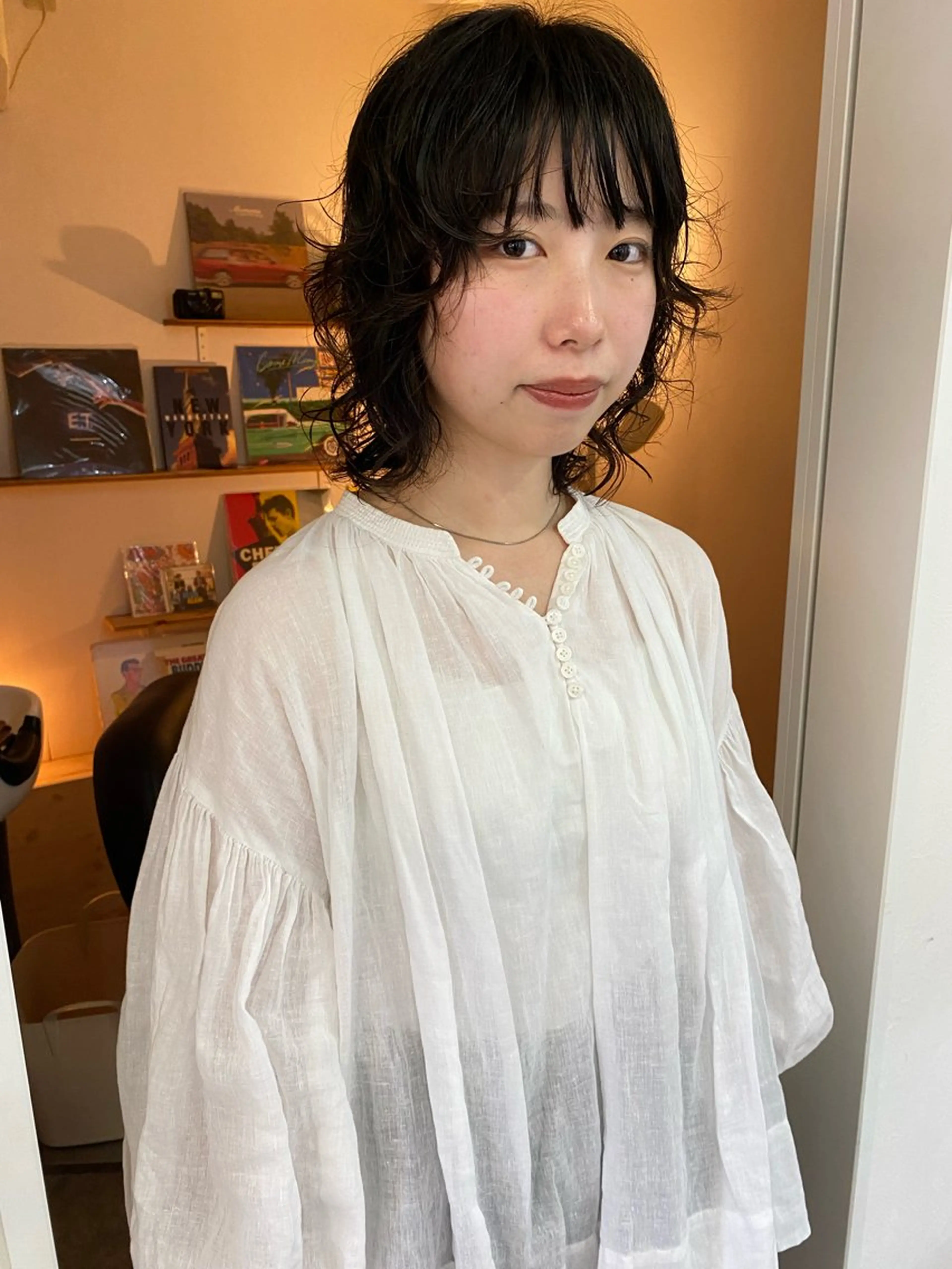 ミディアム パーマ ミディアムパーマ ウルフカット カット パーマ トリートメント 森貴裕/ベージュ/ パーマ/オリーブのヘアスタイル