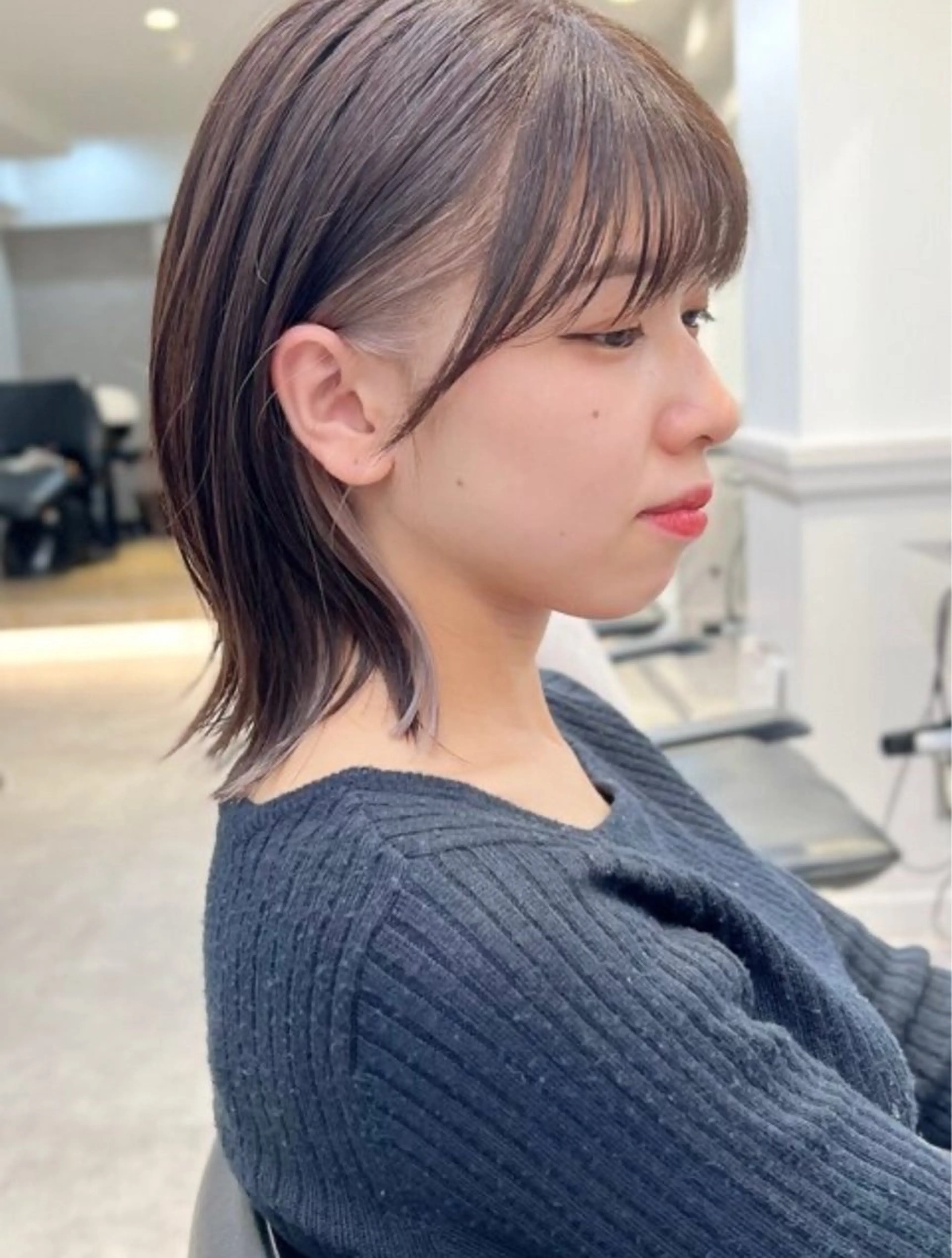 ミディアム ショートボブ アッシュ アッシュグレー アッシュグレージュ ボブ 🎀クロスパーマ／ ボブ🎀MOMONAのヘアスタイル