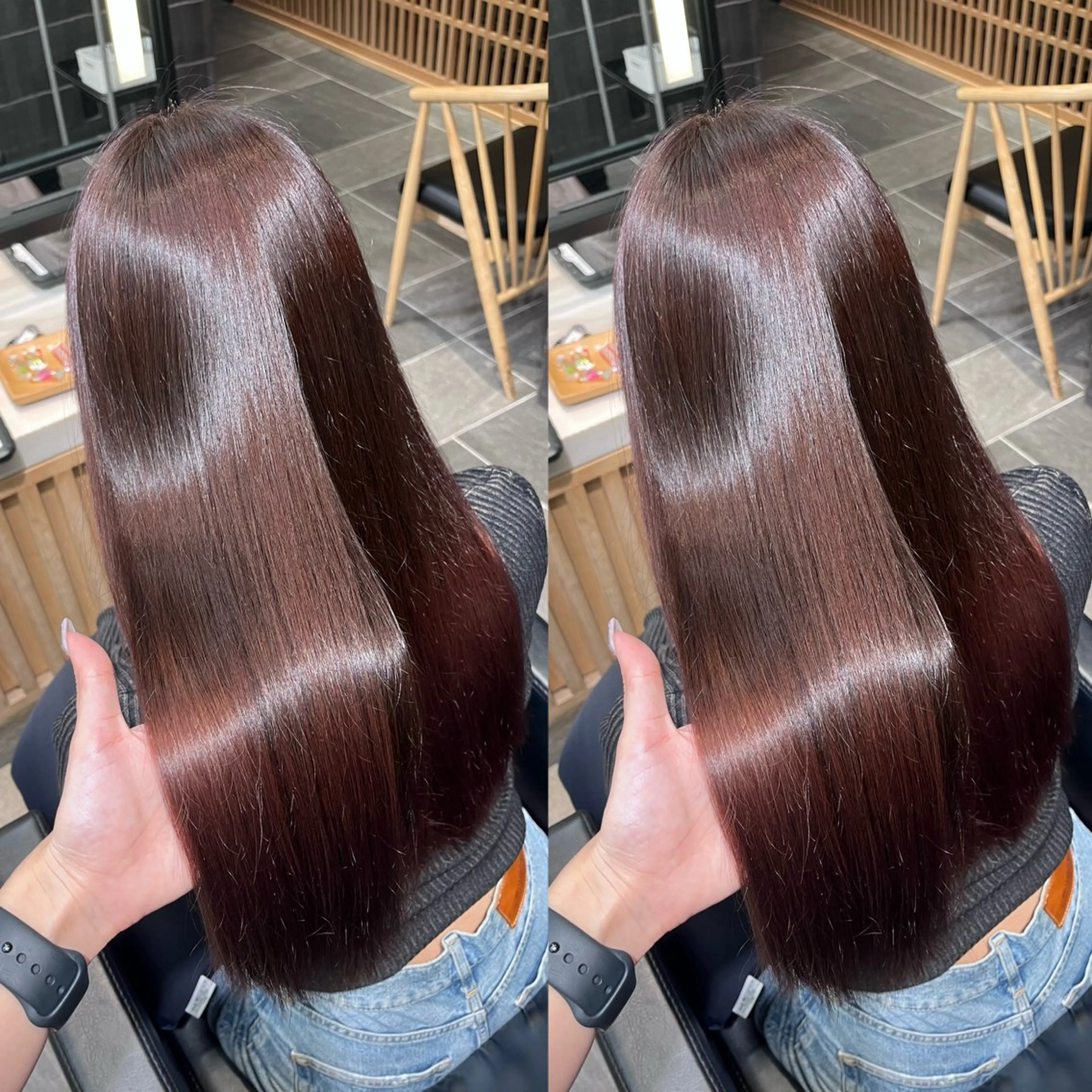 ロング カラー ブラウンカラー イルミナカラー ピンクカラー ピンクブラウン 縮毛矯正 カット ヘアカラー トリートメント 𝑺𝒂𝒌𝒊 🩶マンツーマン施術のヘアスタイル