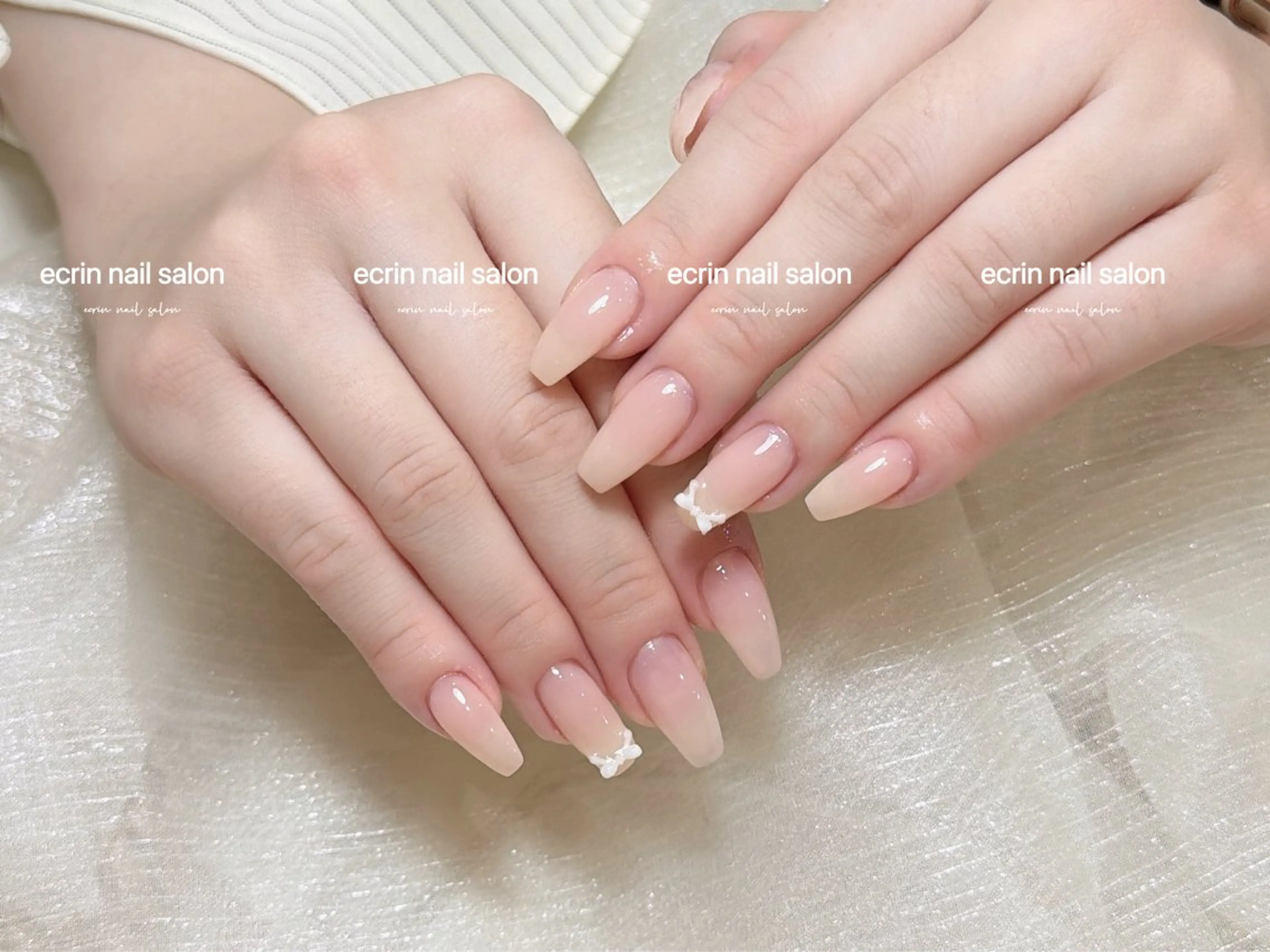 ネイル オーロラネイル ジェルネイル ワンカラーネイル パラジェル リボン ecrin nail salon錦糸町のネイルデザイン