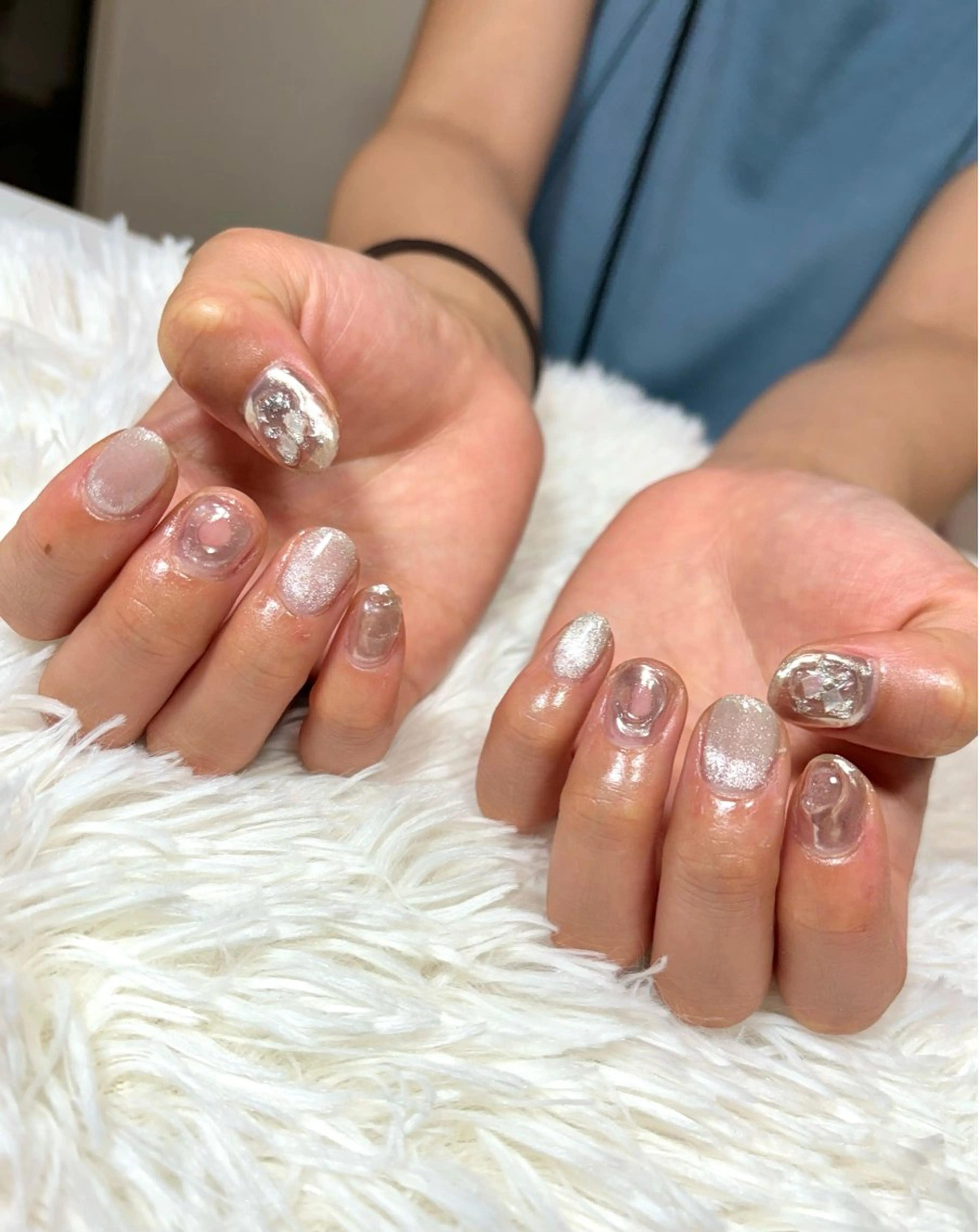 ネイル マグネットネイル ミラーネイル ニュアンスネイル ショートネイル 夏ネイル LUANA n'sのネイルデザイン