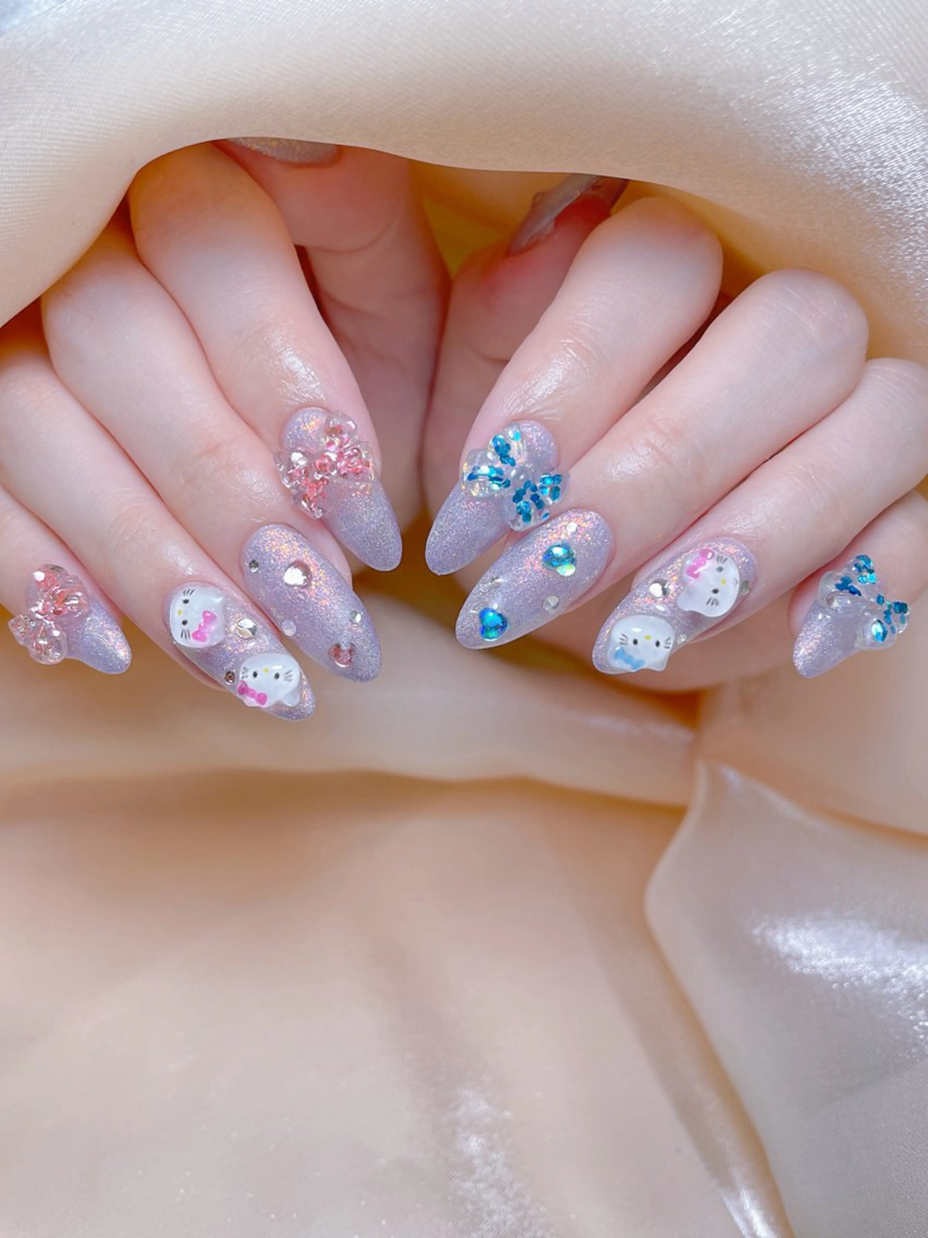 ネイル オーロラネイル キラキラネイル 大理石ネイル(マーブル) スカルプネイル 春ネイル ハンドネイル princess スカルプ専門店のネイルデザイン