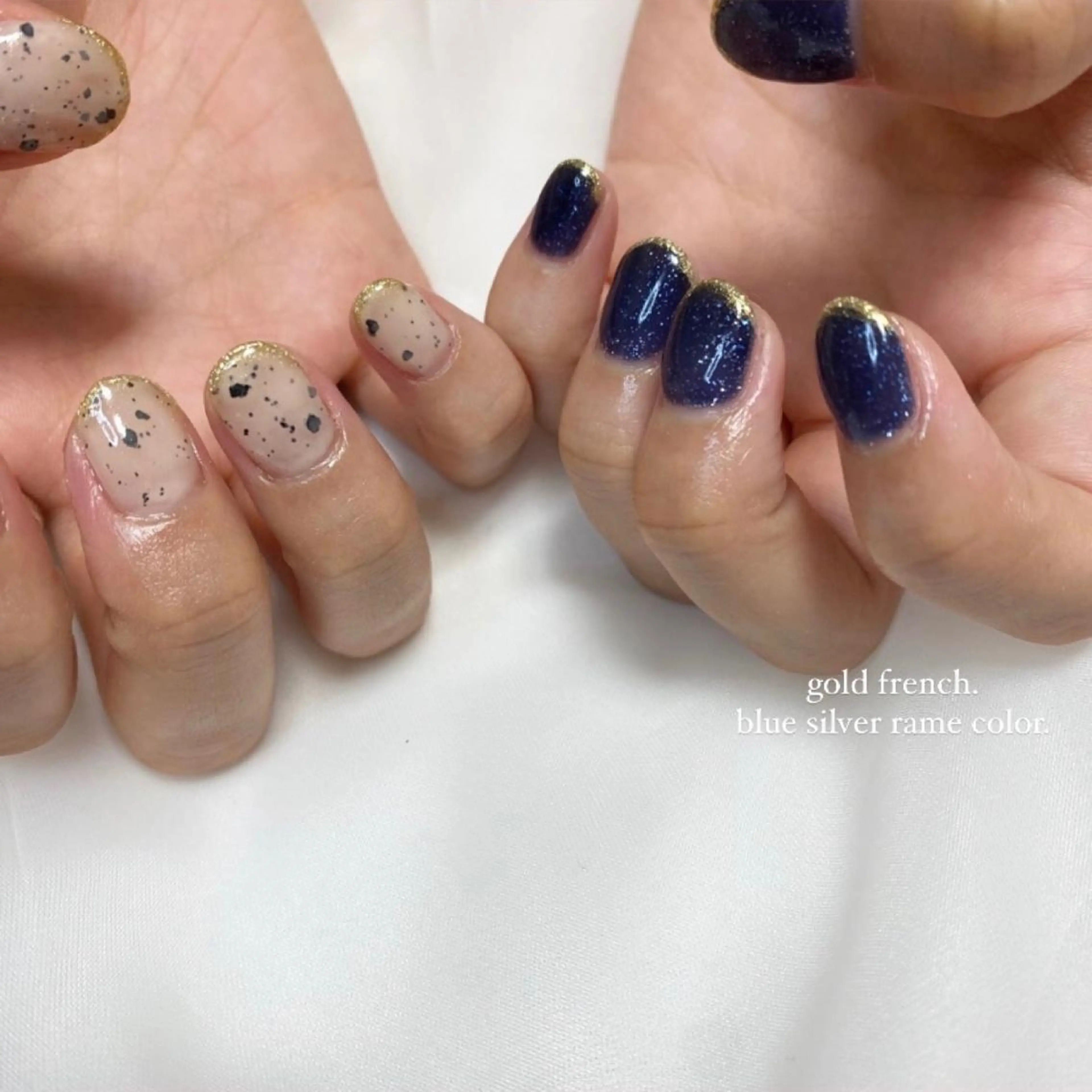 ネイル ブルー フレンチネイル ゴールド ミラーネイル ワンカラーネイル h.ours _のネイルデザイン