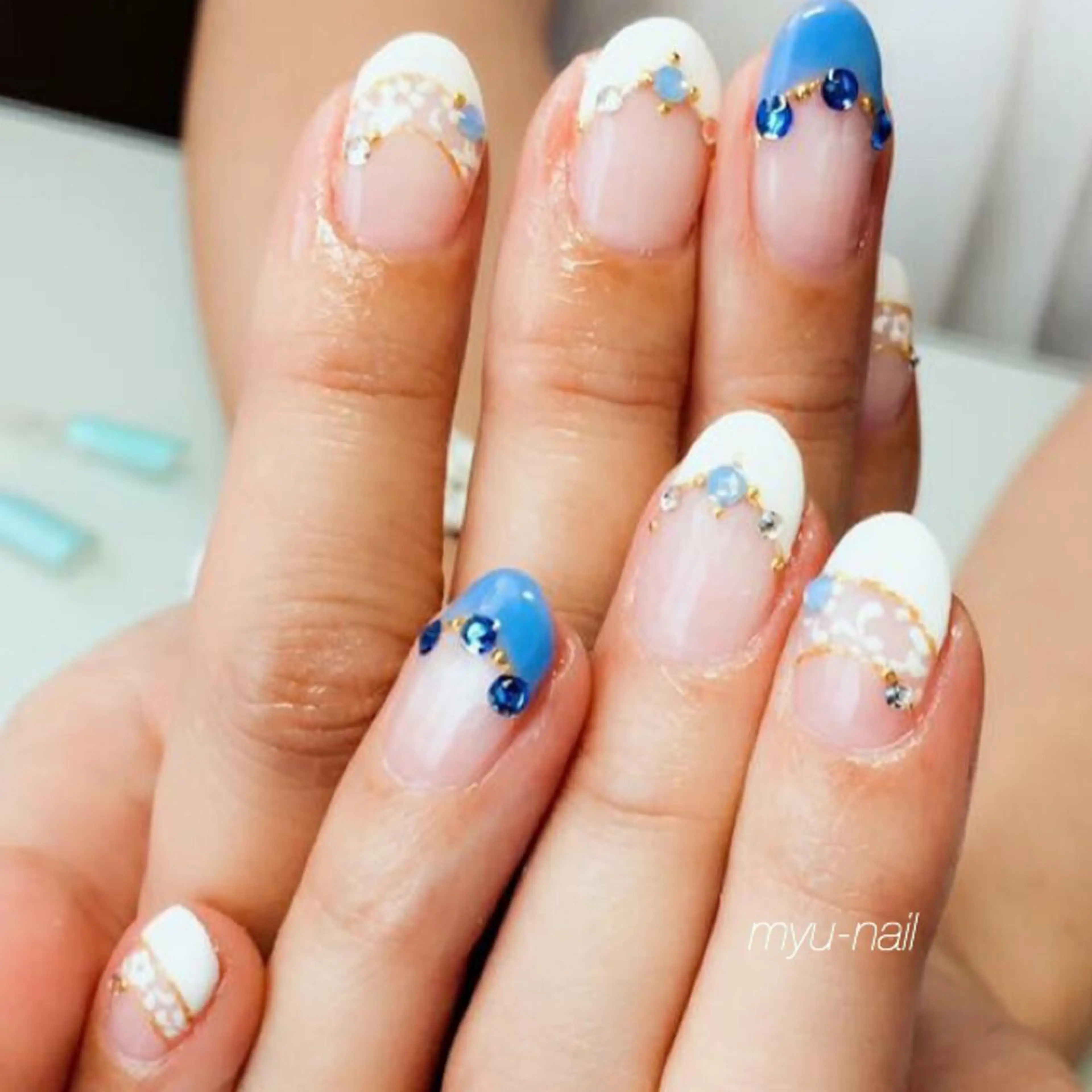 ネイル アートネイル ダブルフレンチ フレンチネイル レース ホームサロン myu-nailのネイルデザイン