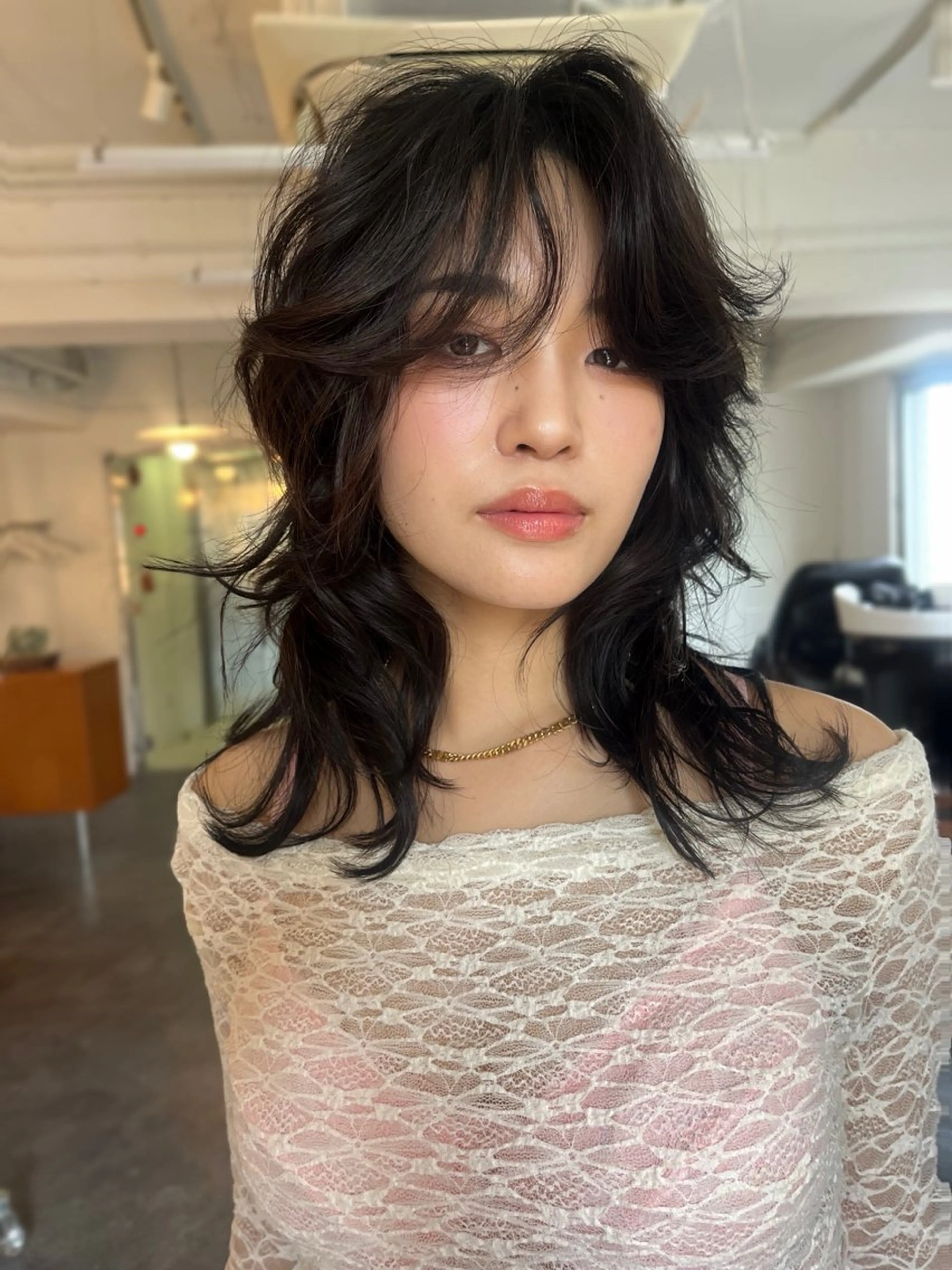 ミディアム レイヤー/ケアパーマ /ニュアンス/モードのヘアスタイル