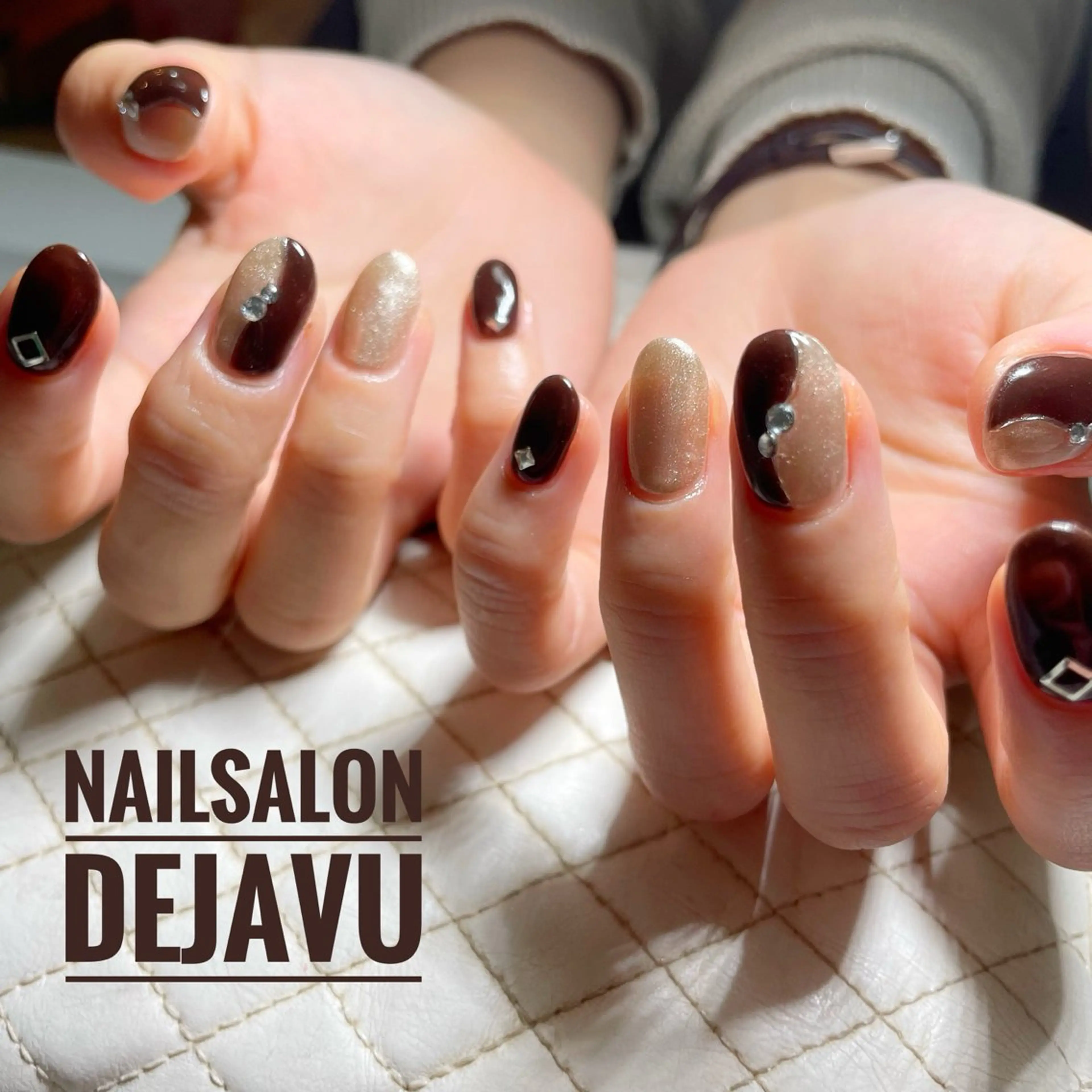 ネイル ブラウン 持ち込み ハンドネイル Nailsalon Dejavuのネイルデザイン