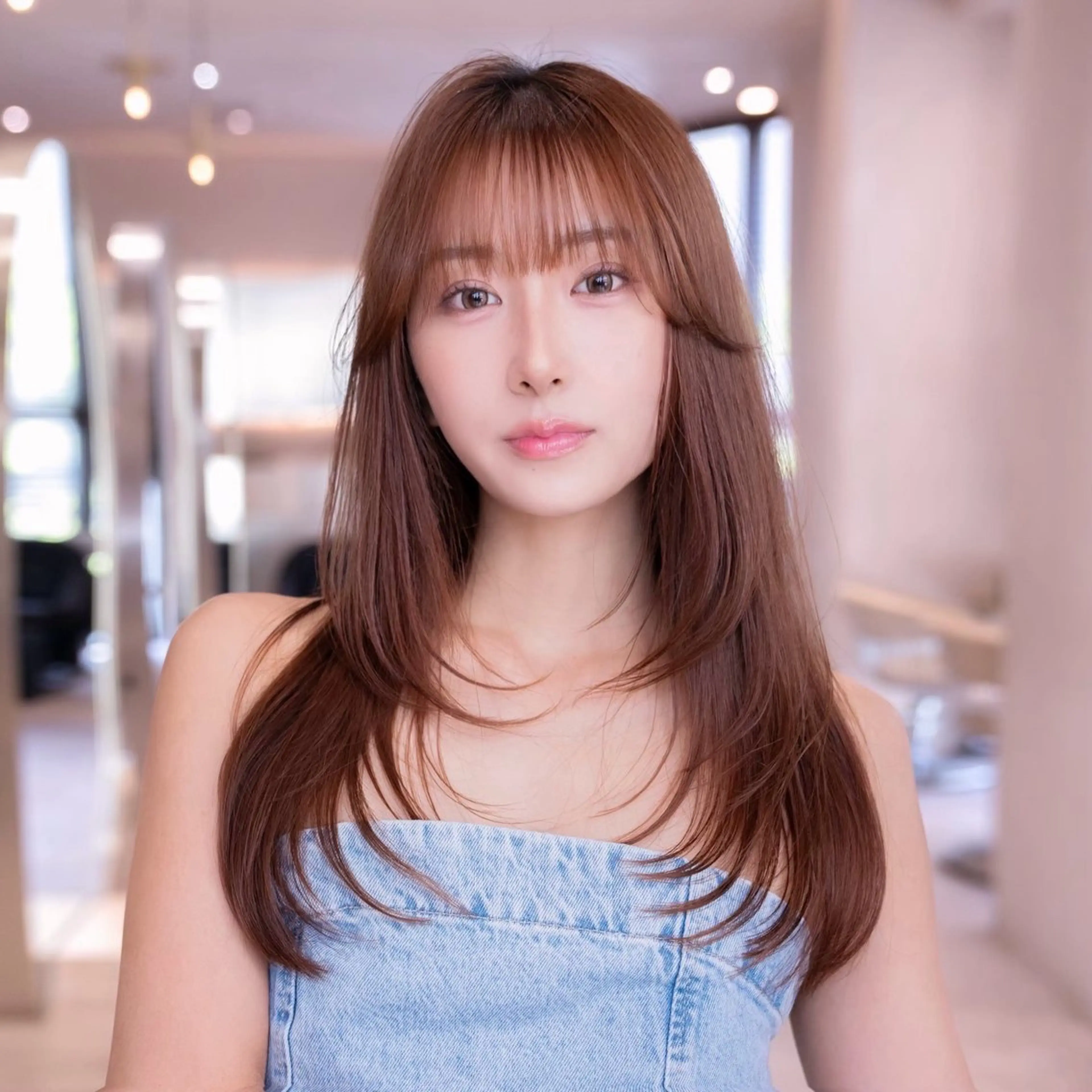 セミロング ボブ 顔まわりレイヤー 顔周りカット ハッシュカット 髪質改善 原宿/韓国/髪質改善 /レイヤー/ボブのヘアスタイル