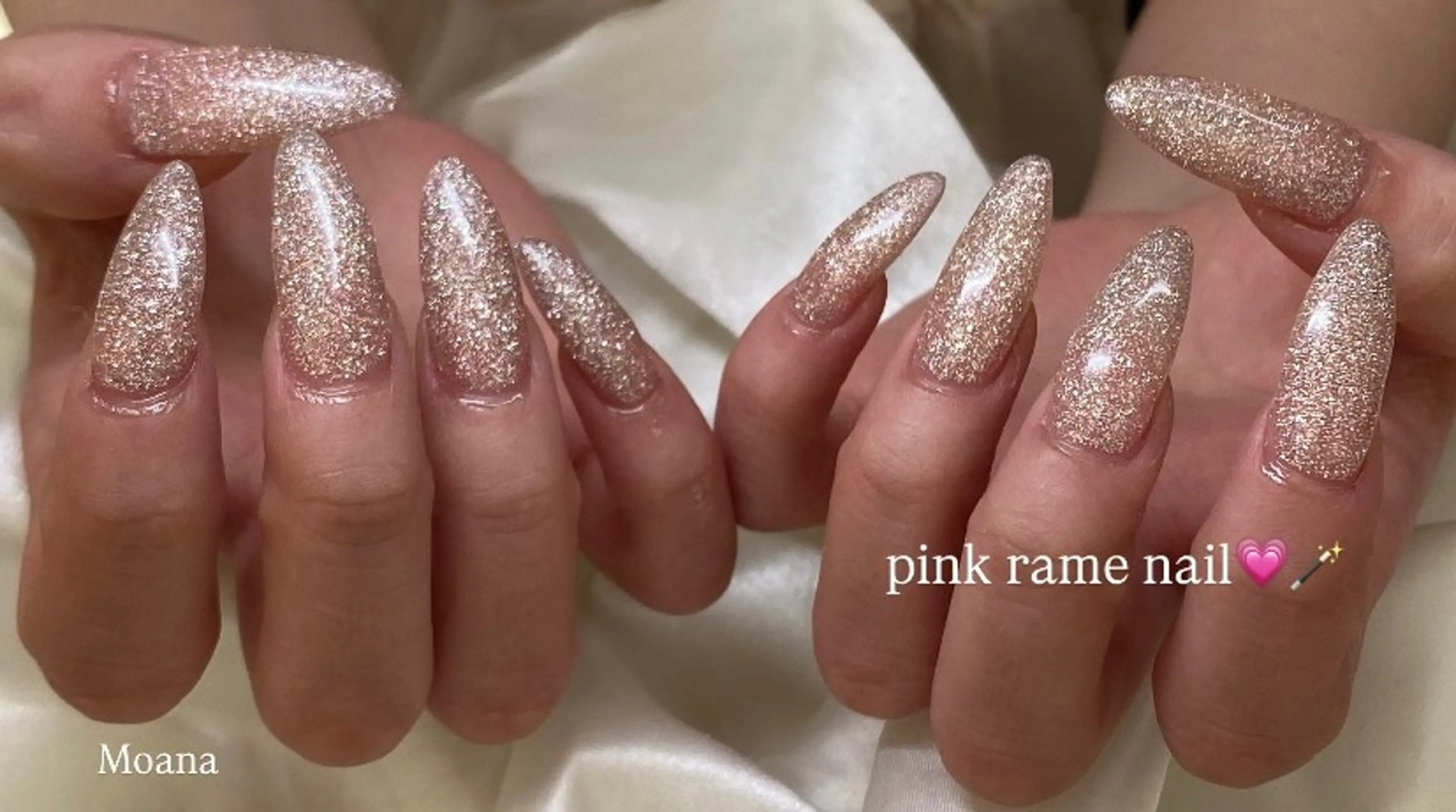 ネイル 韓国ネイル ラメ(グリッター) ワンカラーネイル ピンク 春ネイル ハンドネイル Moana manamiのネイルデザイン
