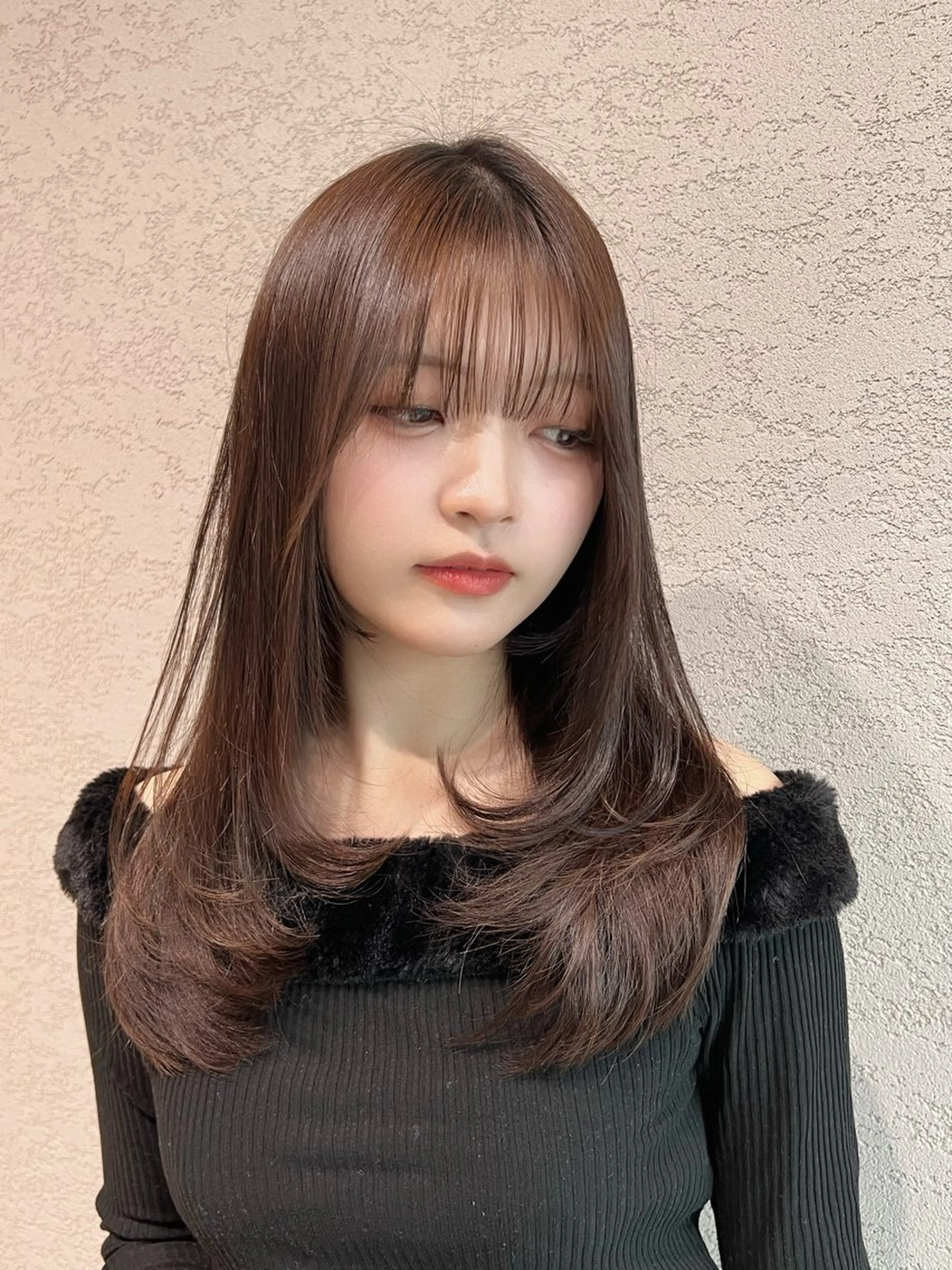 セミロング カラー カット ヘアカラー トリートメント 興津/韓国レイヤー ダブルカラー美髪縮毛のヘアスタイル