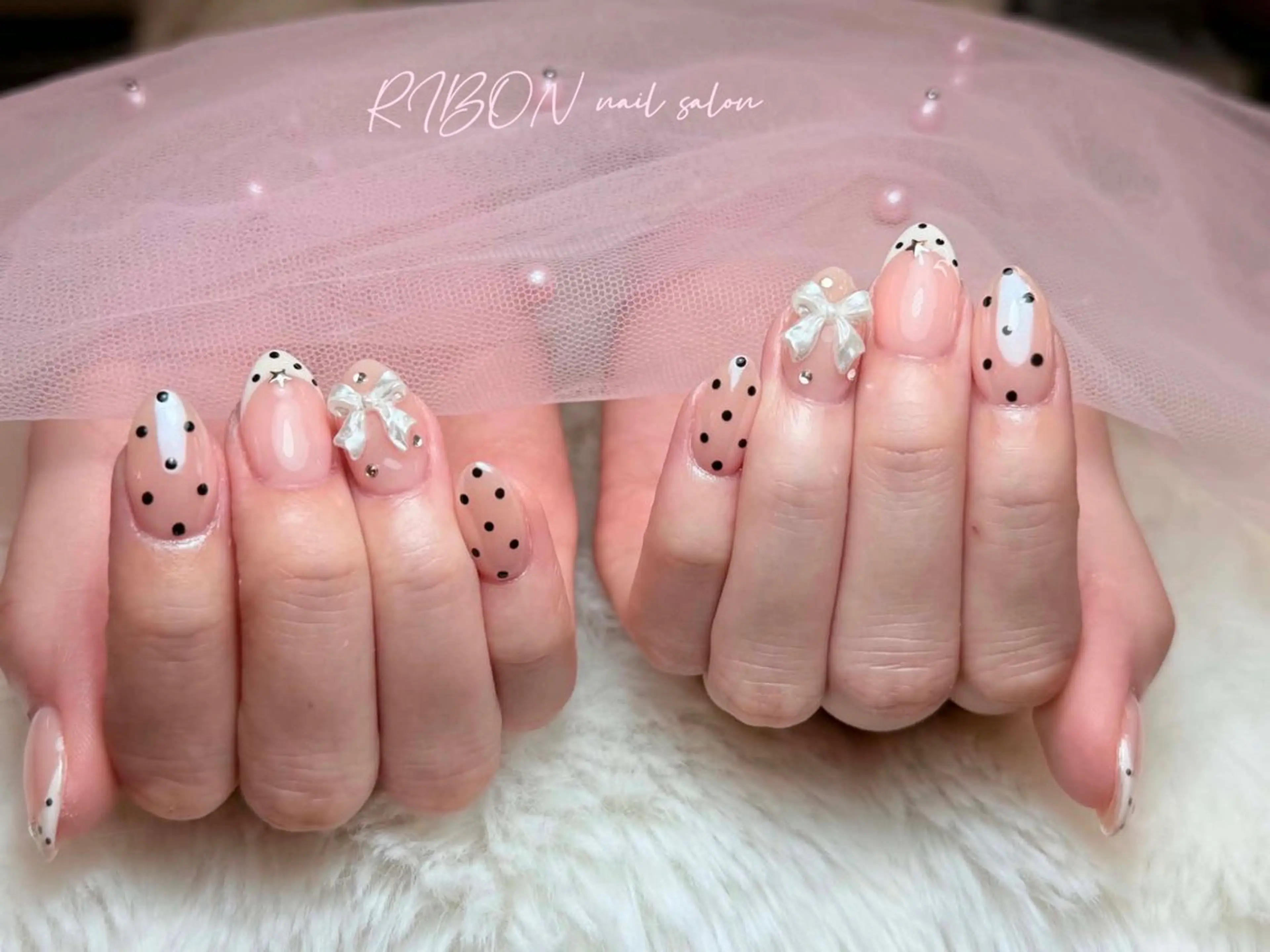 ネイル チークネイル 長さ出し フレンチネイル ジェルネイル グラデーション ハンドネイル RIBON nail 高田馬場のネイルデザイン