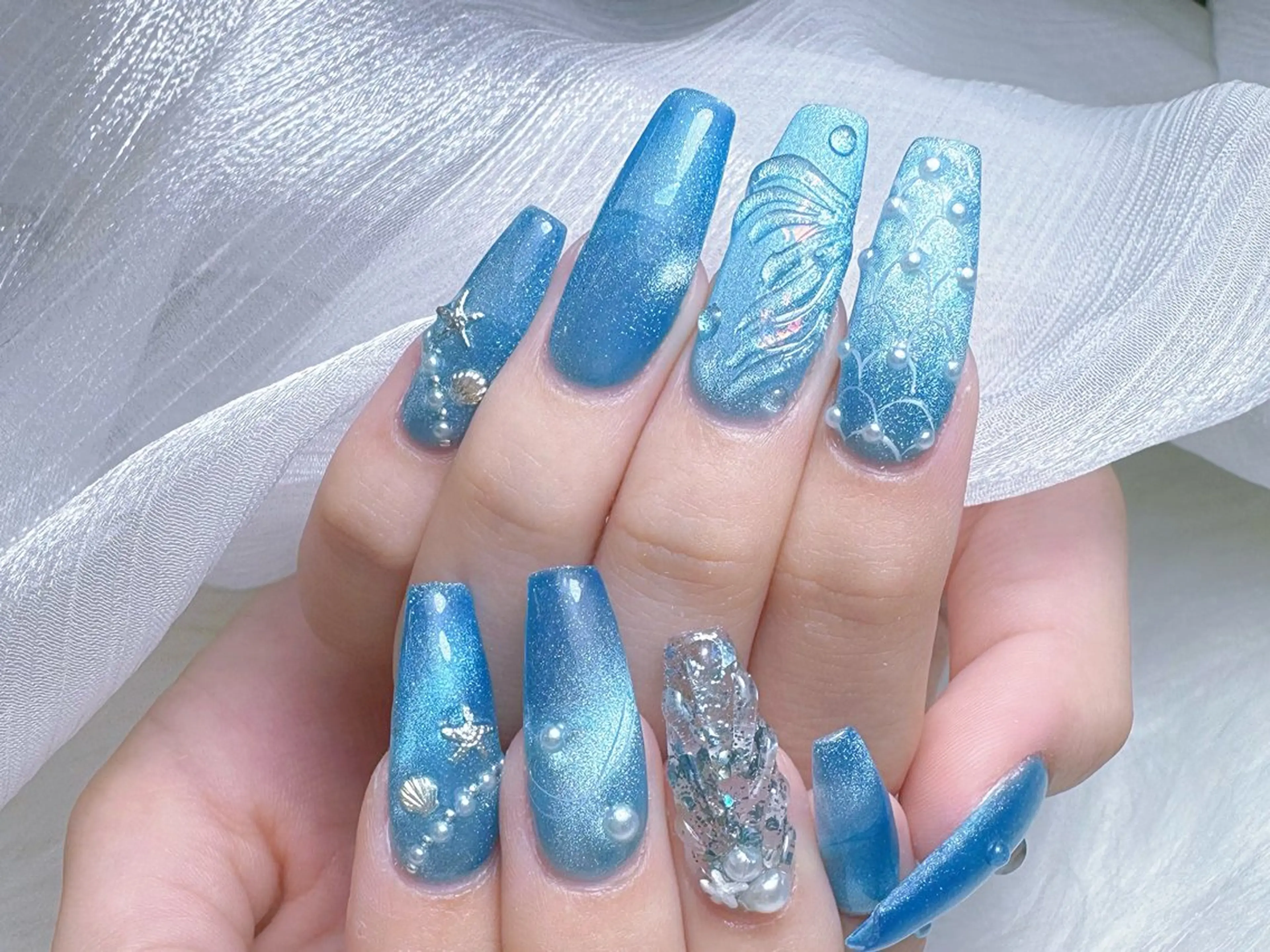 ネイル チークネイル クリアネイル ガーリー キラキラネイル 韓国ネイル ハンドネイル NailPrincess所属・princess スカルプ専門店のネイルデザイン