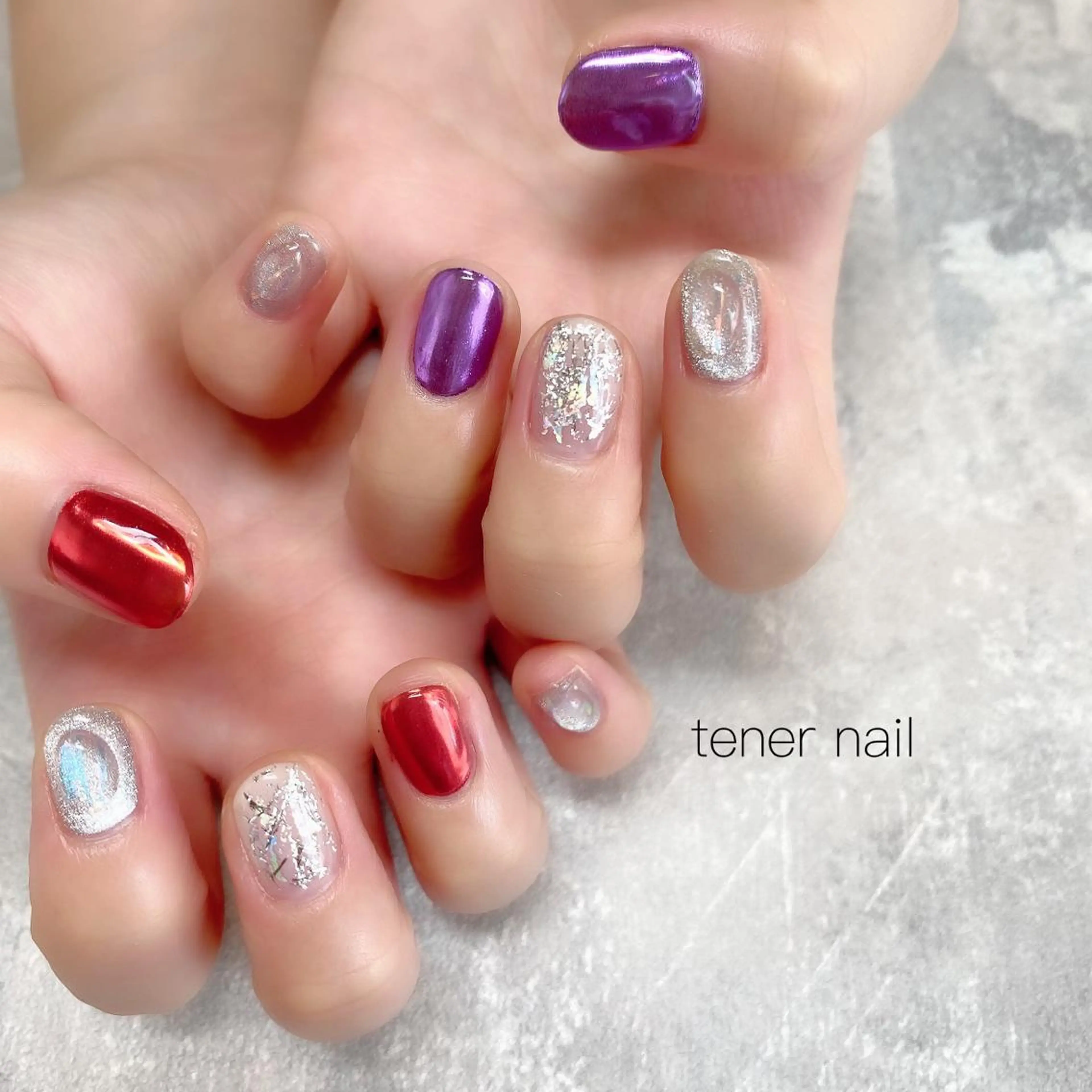 ネイル パープル 赤色 テネルネイル tener nailのネイルデザイン