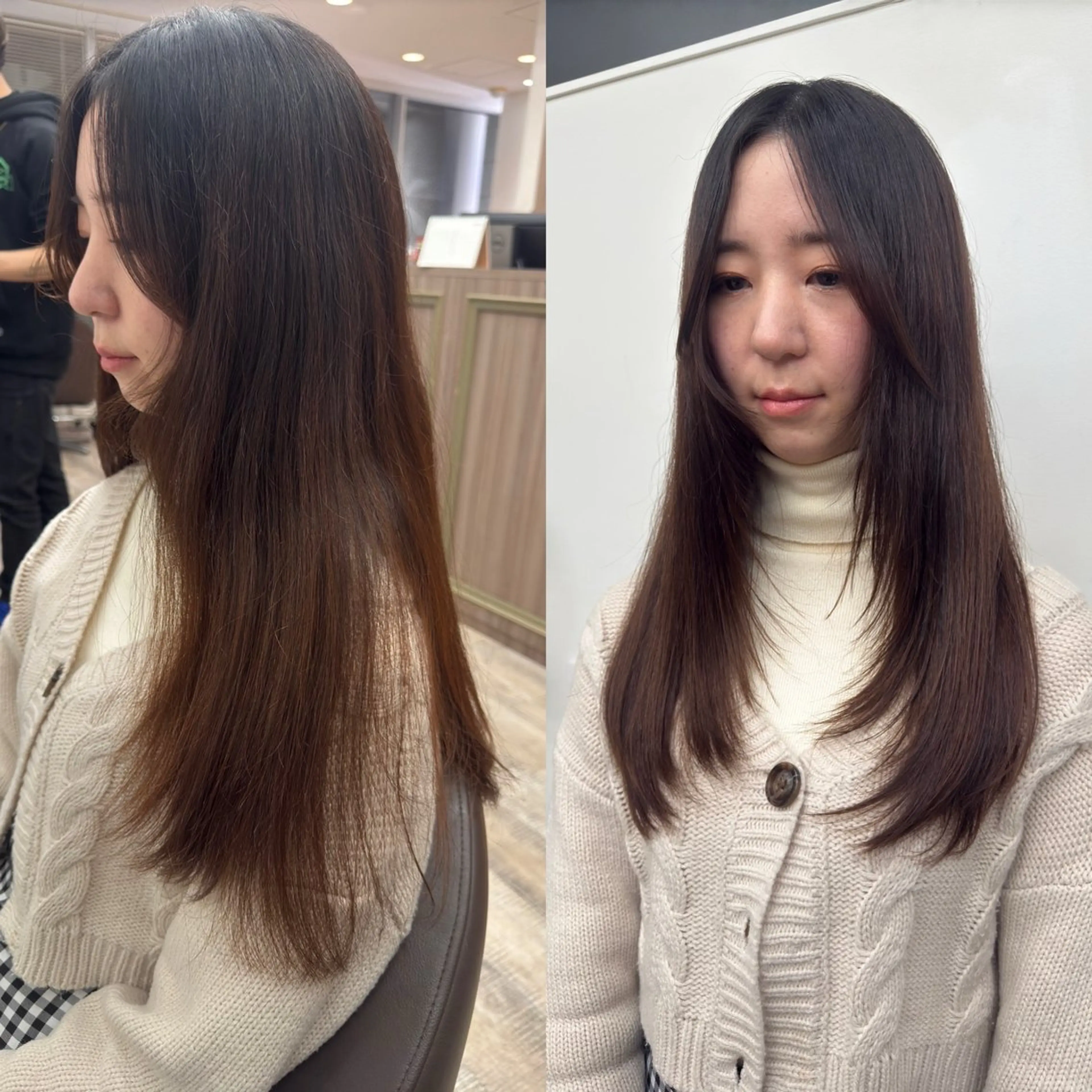 セミロング 顔まわりレイヤー 顔周りカット 韓国風ヘア レイヤーカット シャギー 頭から整える美容師 松田のヘアスタイル