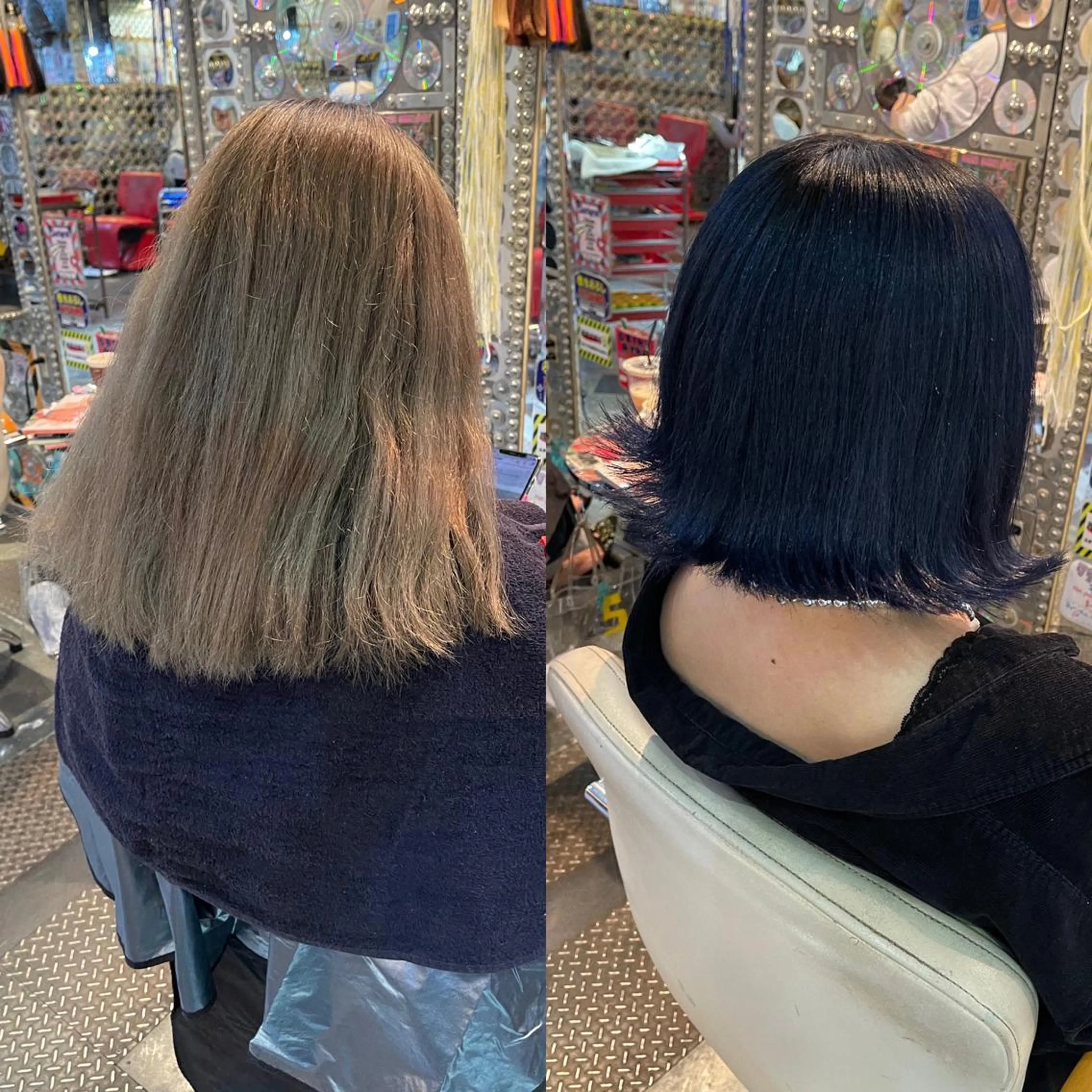 ショート カラー ヘアアレンジ 黒髪 ブルーカラー ブルーブラック ボブ 外ハネヘア 🌈派手髪エクステ ブレイズ🌈ひろとのヘアスタイル