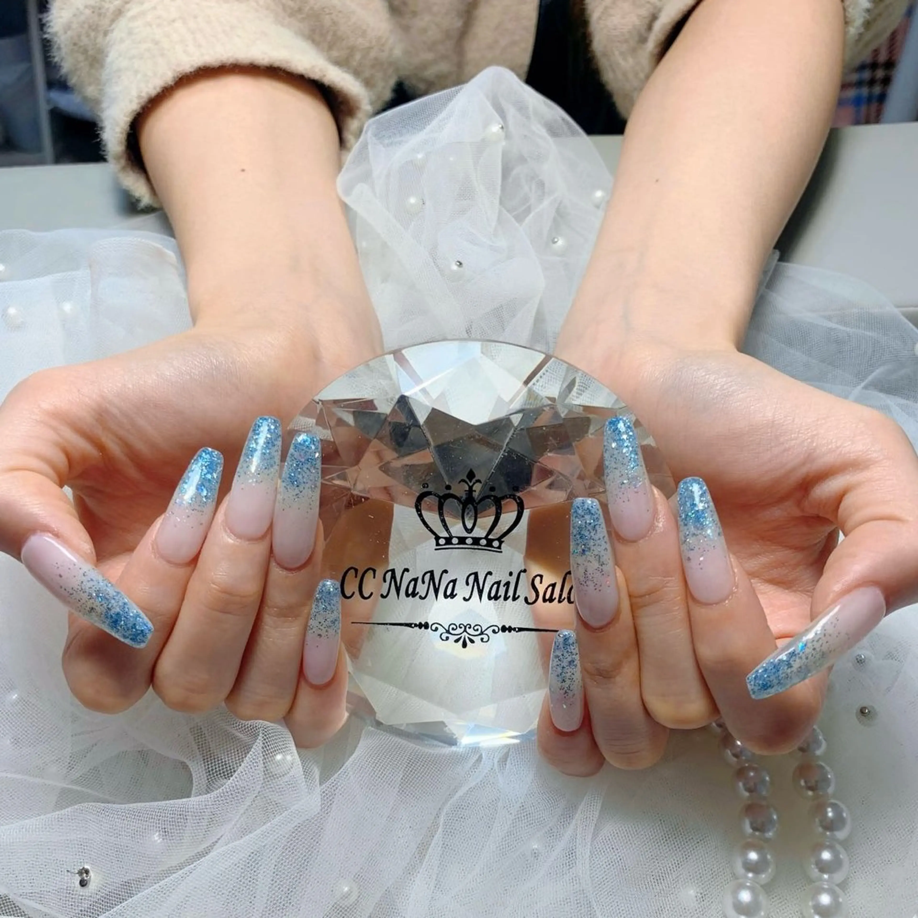 ネイル ラメ(グリッター) ラメグラデーション スカルプネイル 夏ネイル ハンドネイル 💎CC・NaNa 韓国風ネイル🌙Cのネイルデザイン