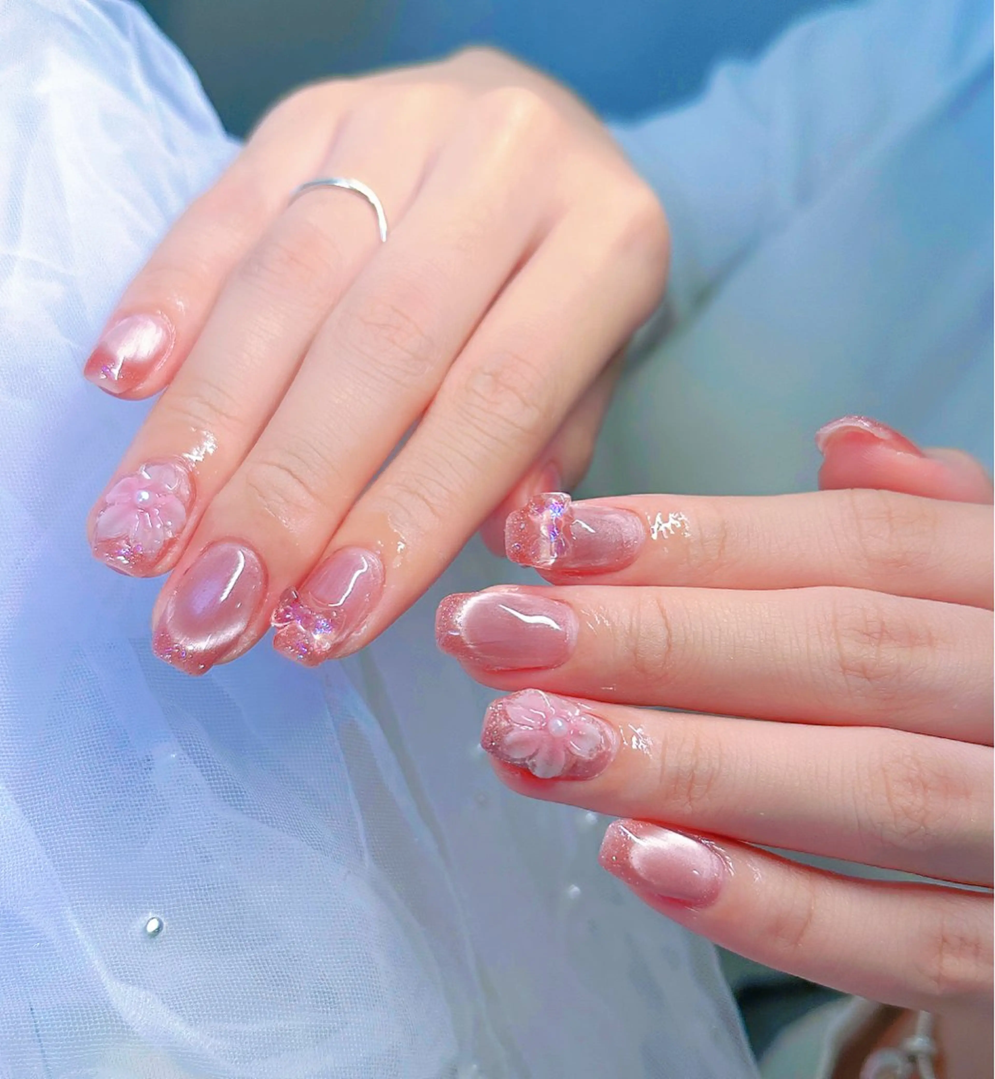 ネイル キラキラネイル マグネットネイル ぷっくりネイル 春ネイル ワンホンネイル ハンドネイル Candy Nailのネイルデザイン