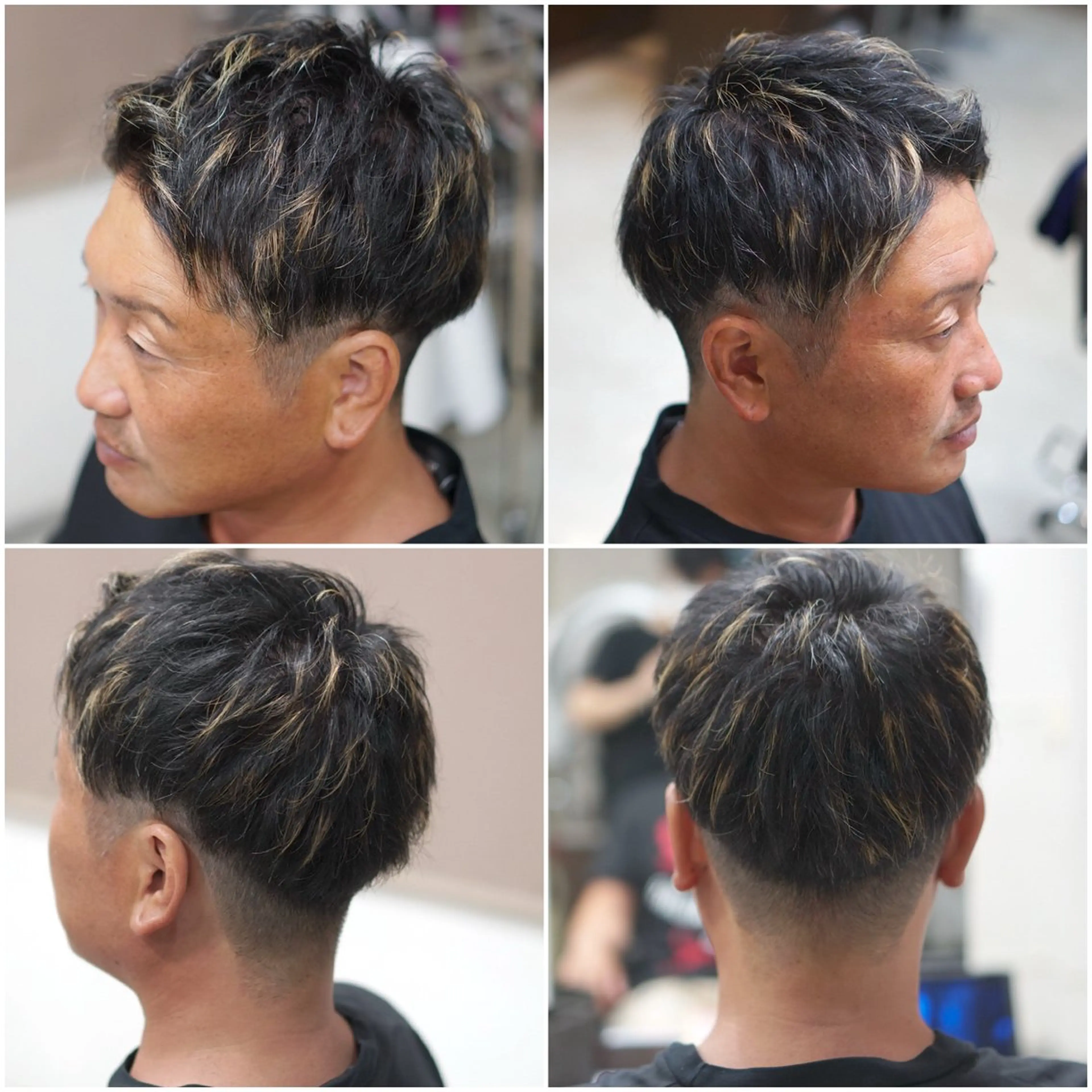 ショート カラー メンズ フェードカット モヒカン メンズショート 刈り上げ かきあげバング 中島 剛のヘアスタイル