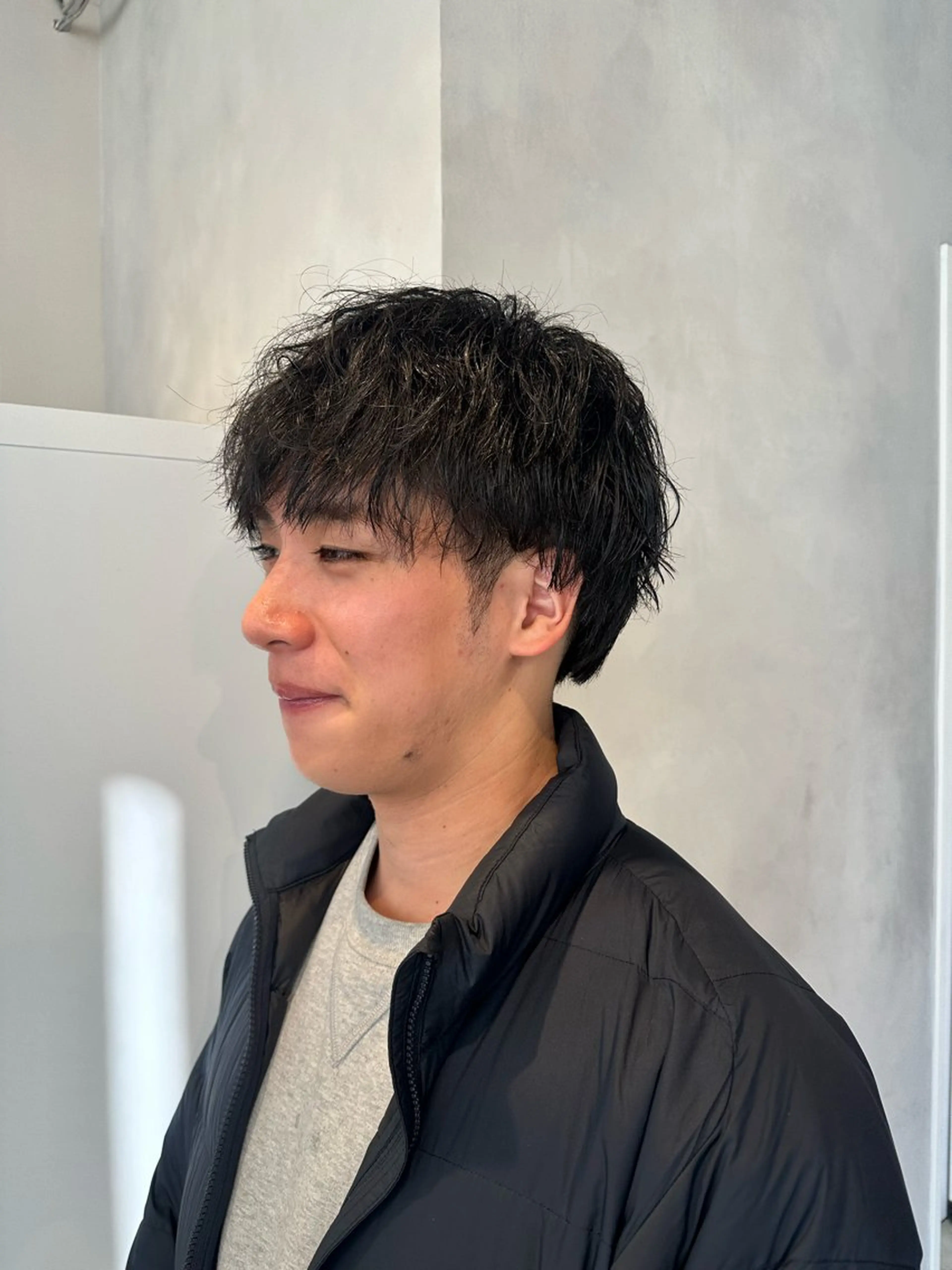 ショート パーマ メンズ カット パーマ 渋谷レイヤーカット/ 暖色艶カラー🩵高橋のヘアスタイル