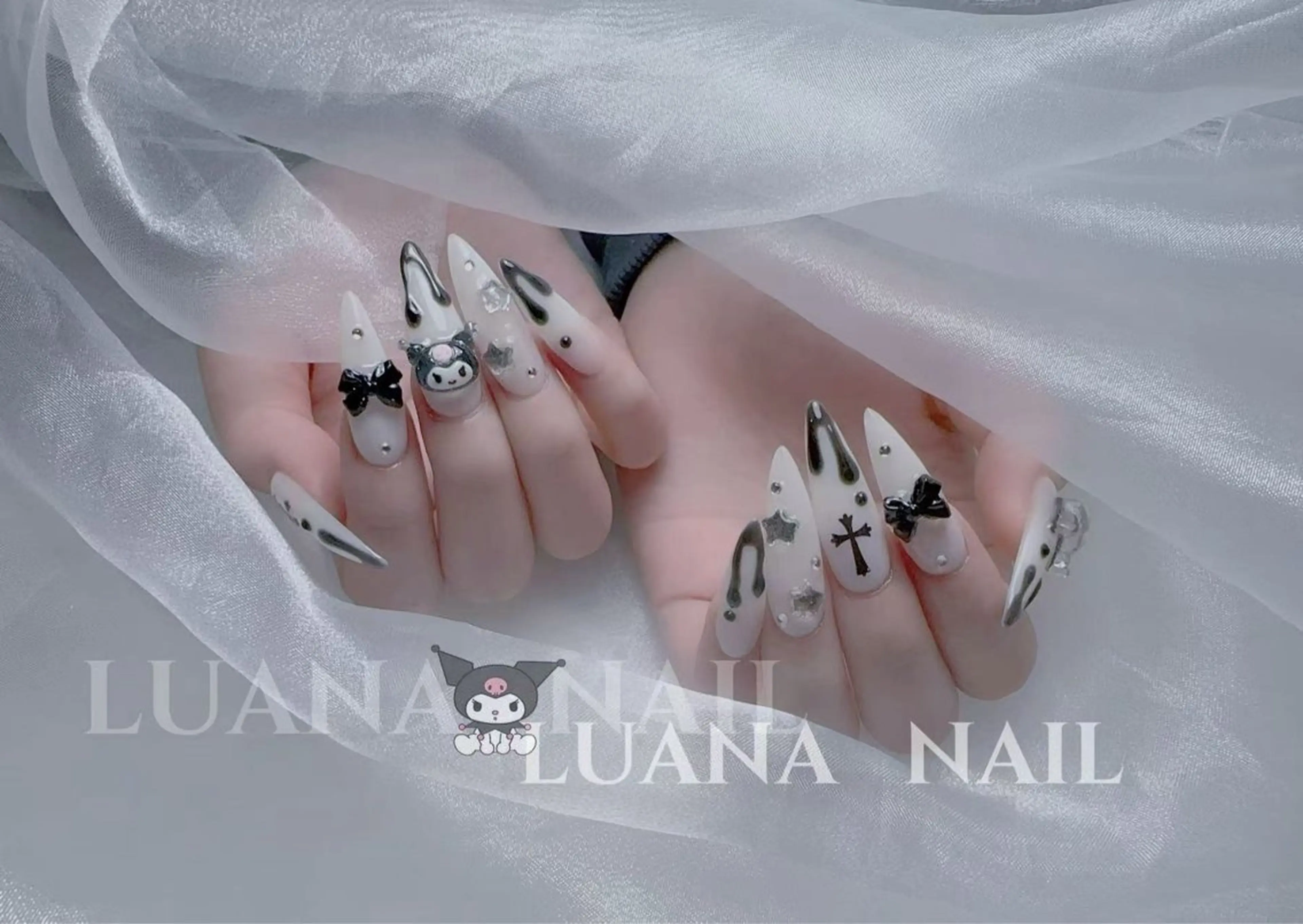 ネイル フラッシュネイル フレンチネイル 韓国ネイル ロングネイル マグネットネイル ハンドネイル ルアナネイル サロンのネイルデザイン