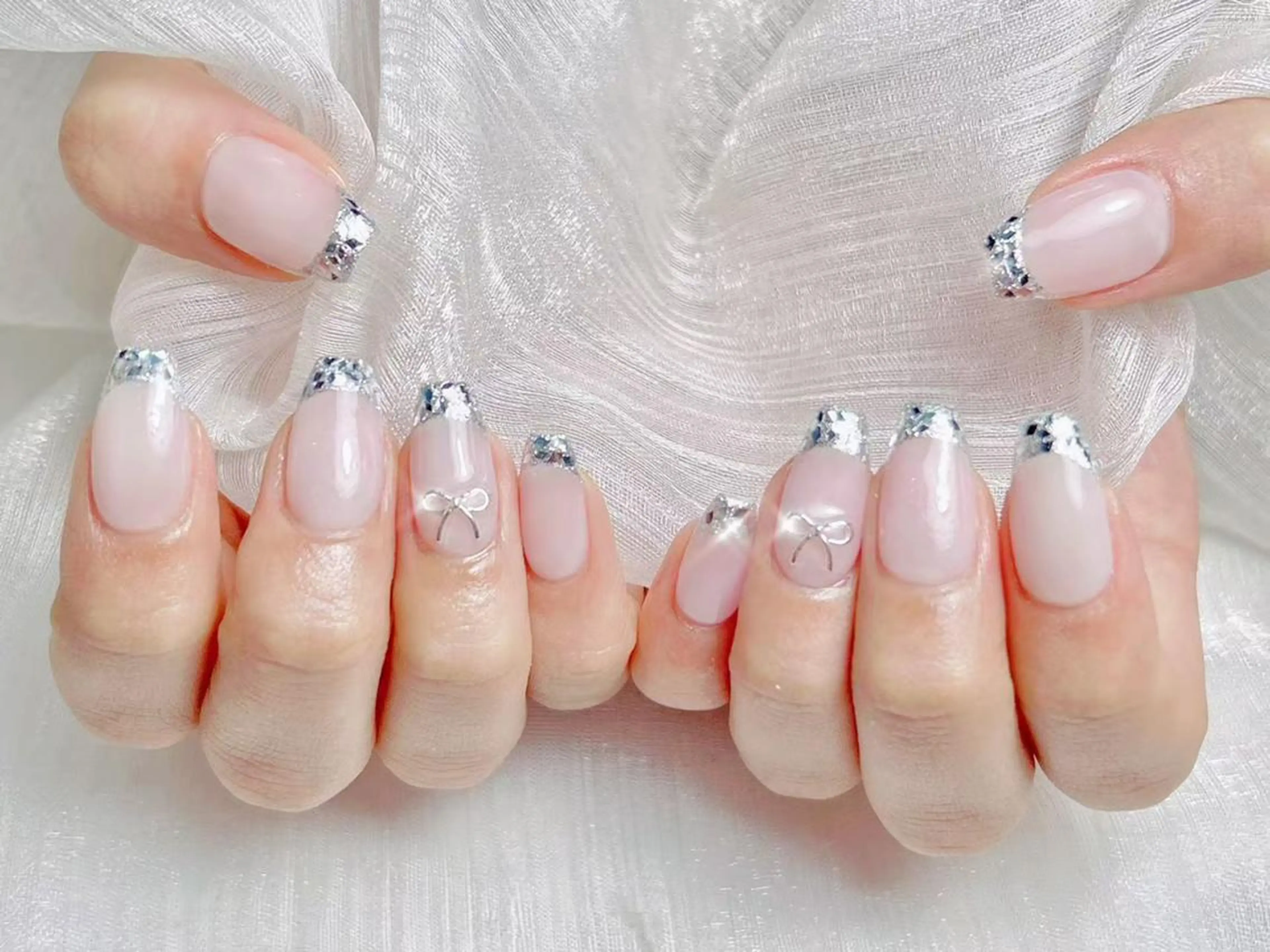 ネイル アートネイル オーロラネイル チークネイル 成人式 長さ出し 純江 HALIのネイルデザイン