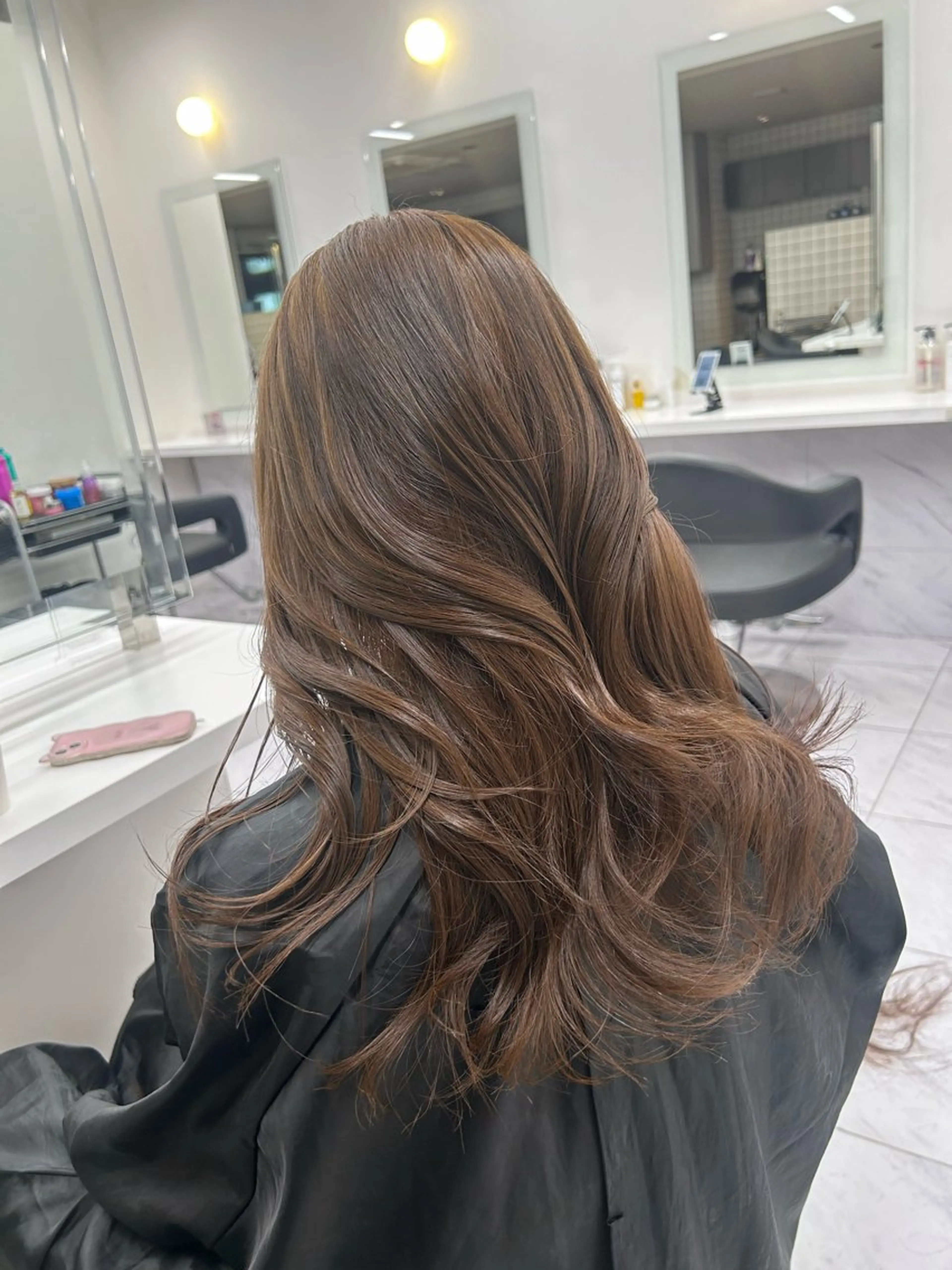 ロング カラー パーマ ヘアアレンジ メンズ キッズ ヘアカラー トリートメント ヘアセット ブリーチなしカラー/ ブラウン/レイヤーのヘアスタイル