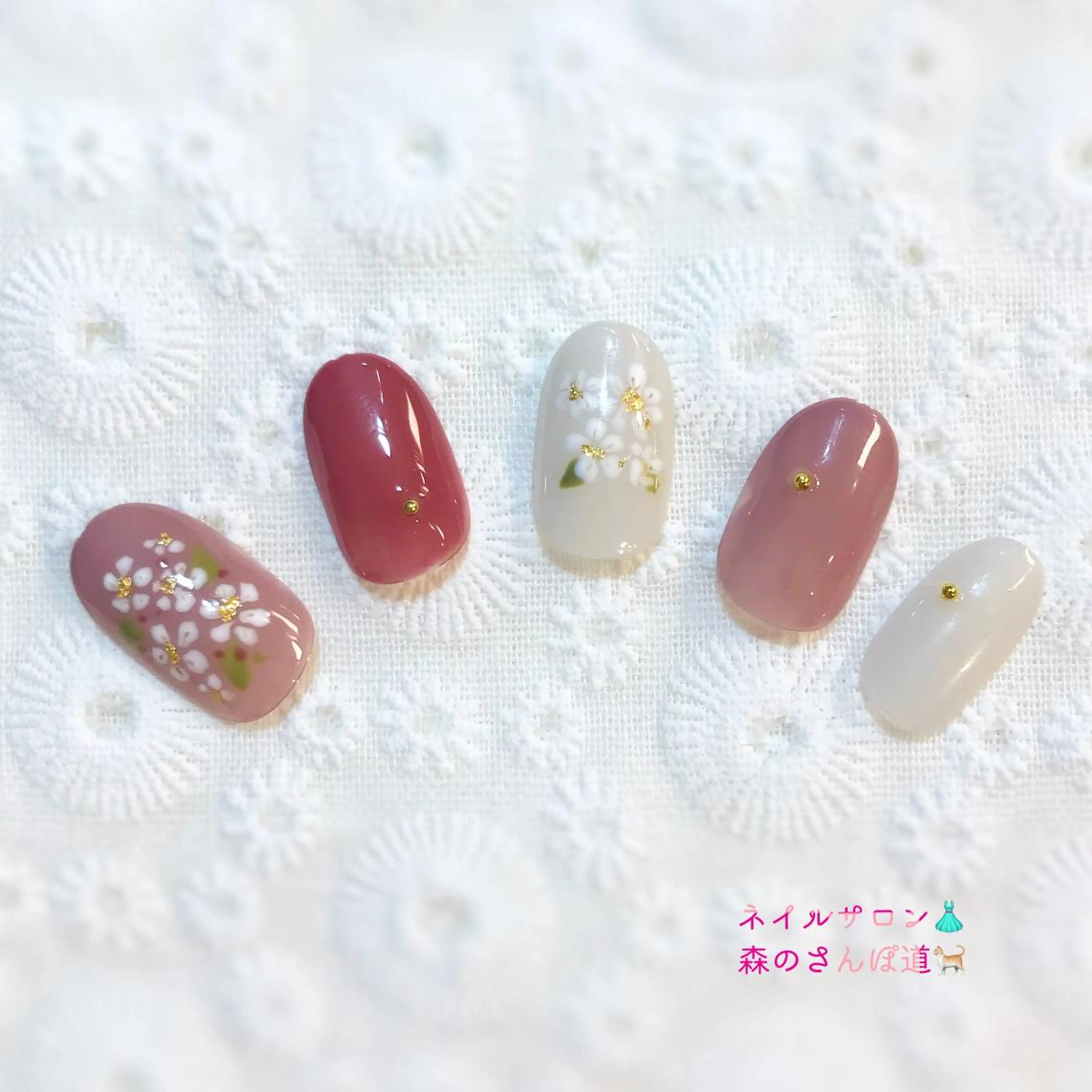 ネイル ハンドネイル ショートネイル 森のさんぽ道のネイルデザイン