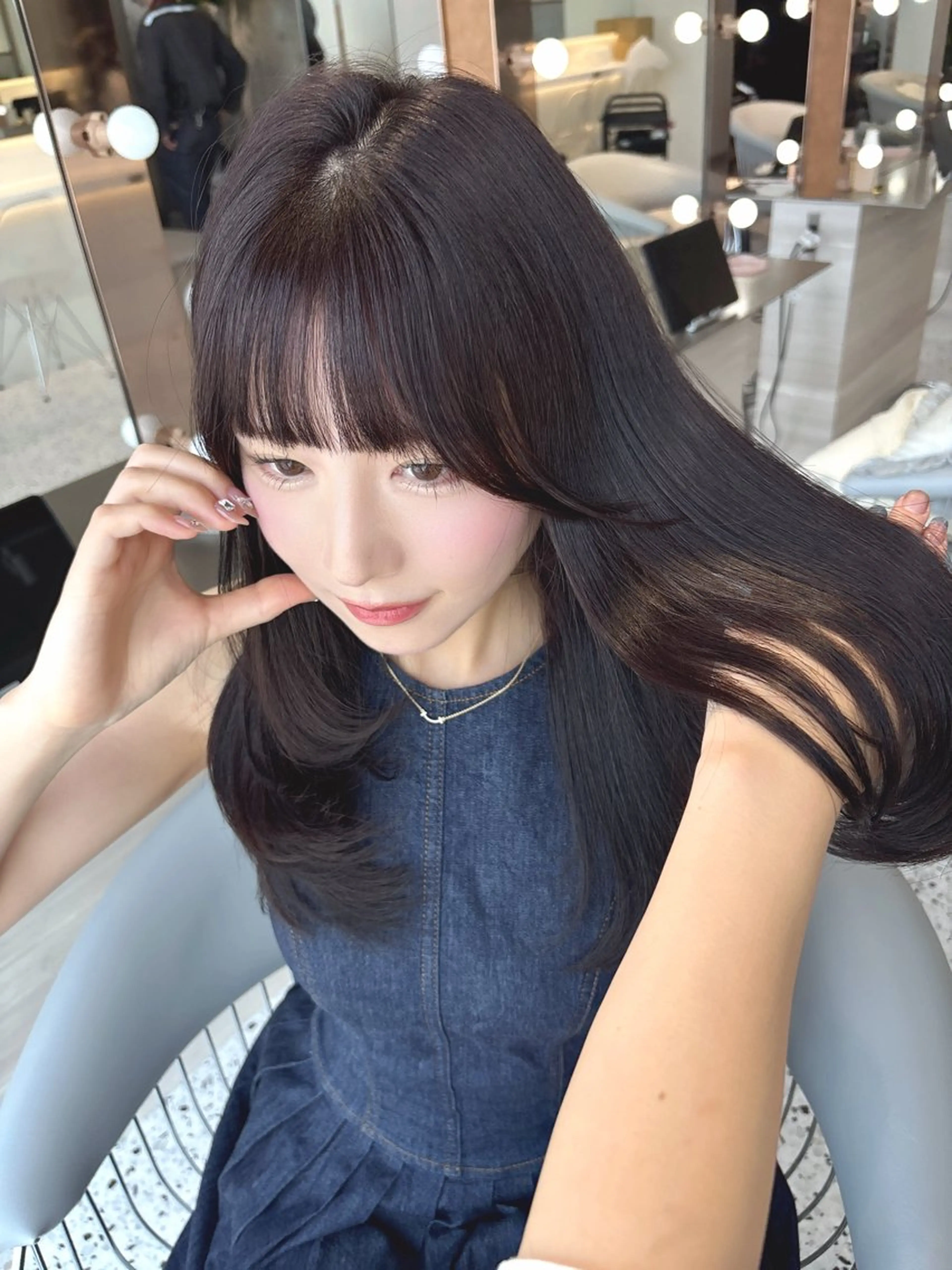 ミディアム カラー ブリーチ ボブ 韓国風ヘア レイヤーカット トリートメント カット ヘアカラー rina／ベージュ ワンホン/韓国ヘアのヘアスタイル
