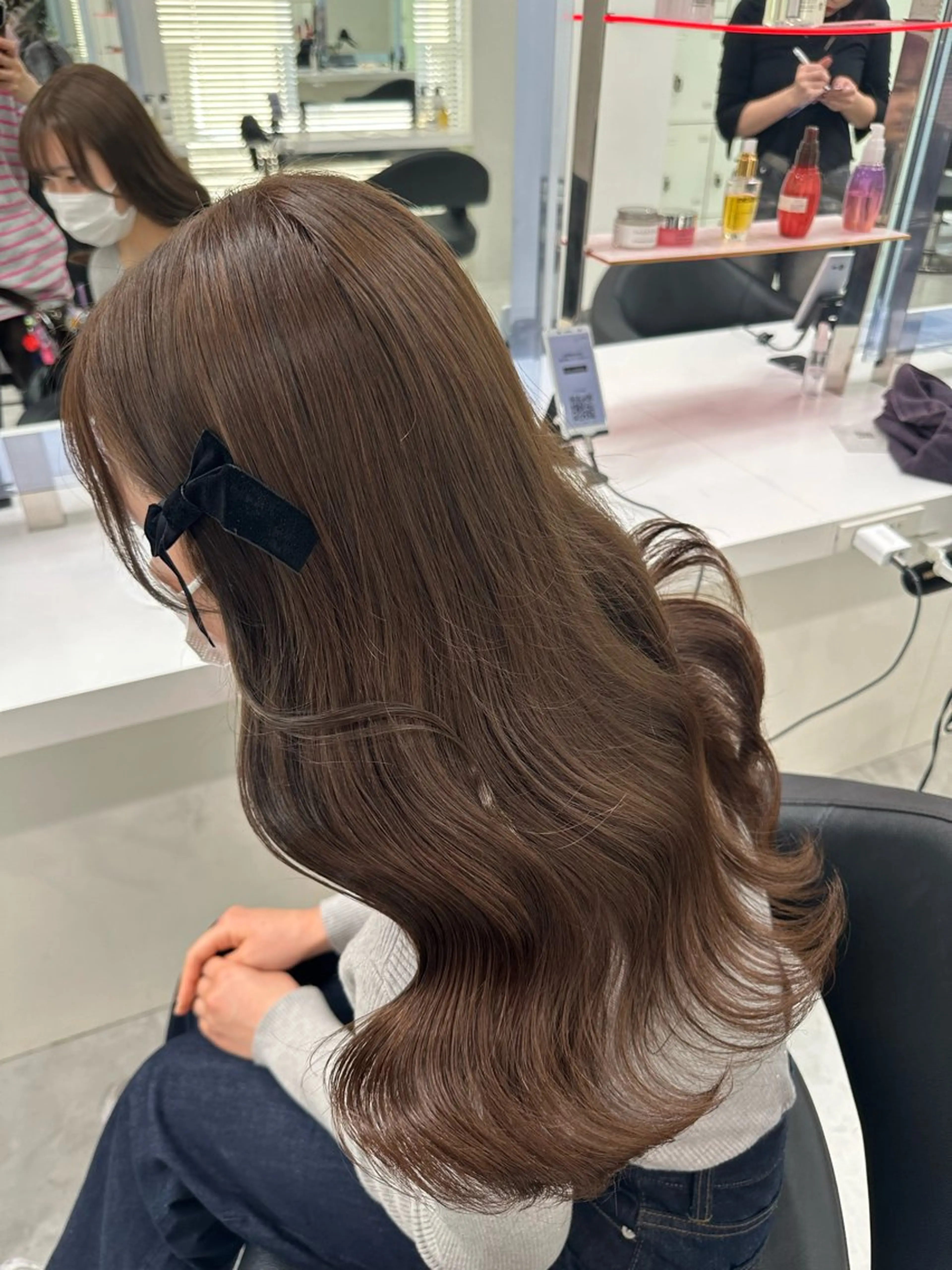 ロング アッシュ チョコレートブラウン 韓国風カラー ピンクブラウン 髪質改善 ヘアカラー トリートメント ヘッドスパ 🤎MISAKI 艶髪カラー🤎のヘアスタイル